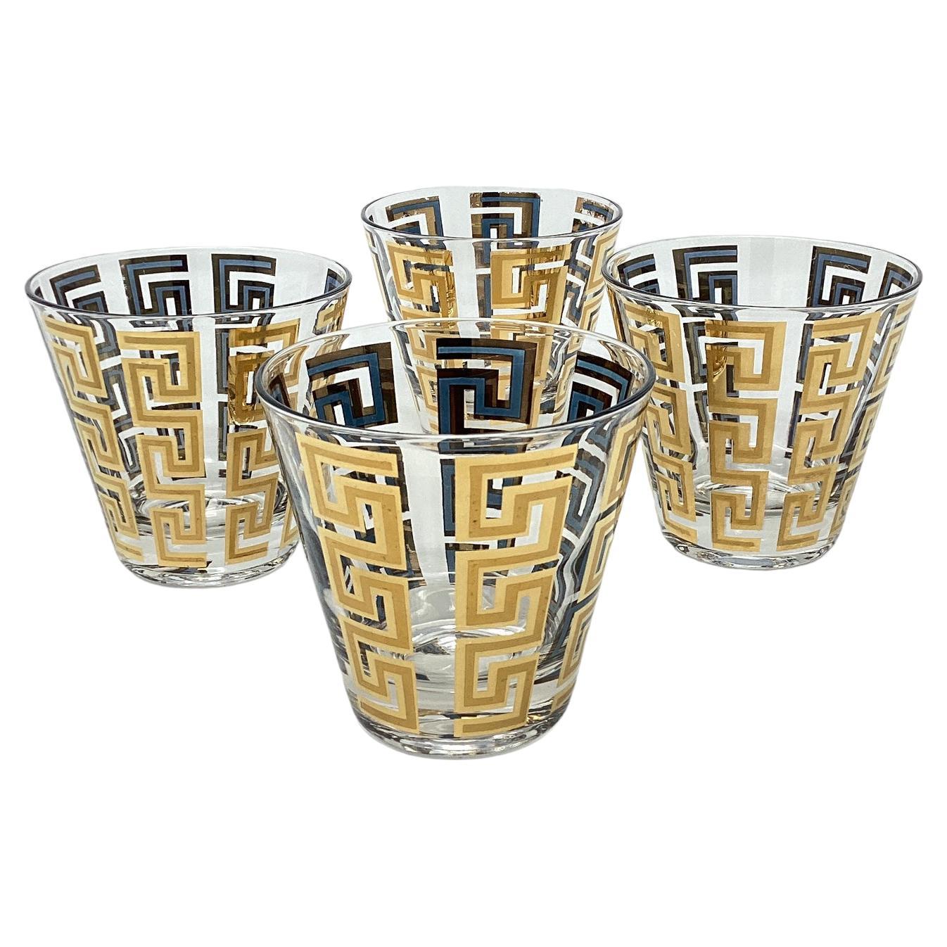 Set of 4 Culver Greek Key Old Fashioned Glasses