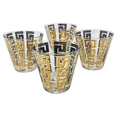 Retro Set of 4 Culver Greek Key Old Fashioned Glasses