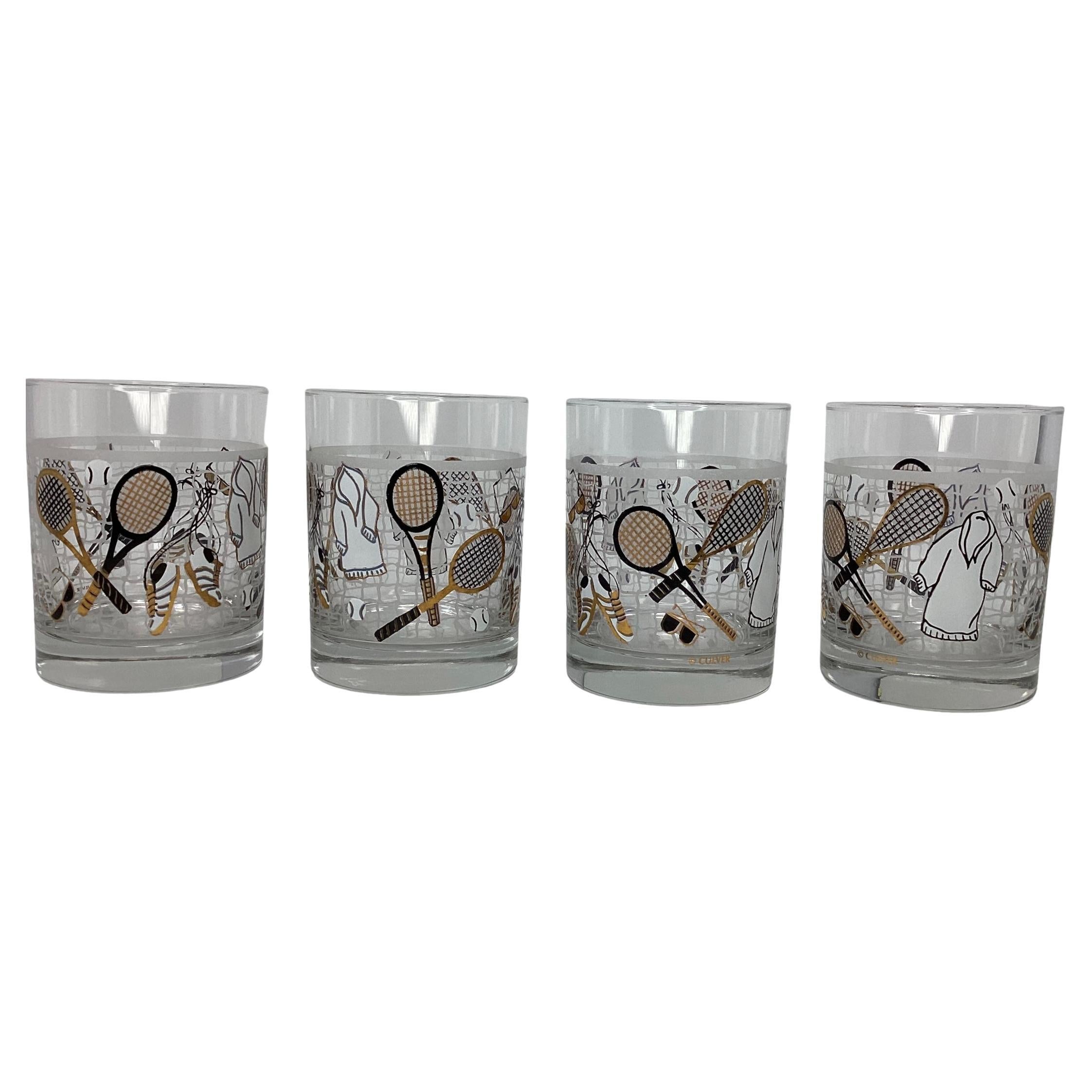 Set of 4 Culver Tennis Rocks Glasses  For Sale