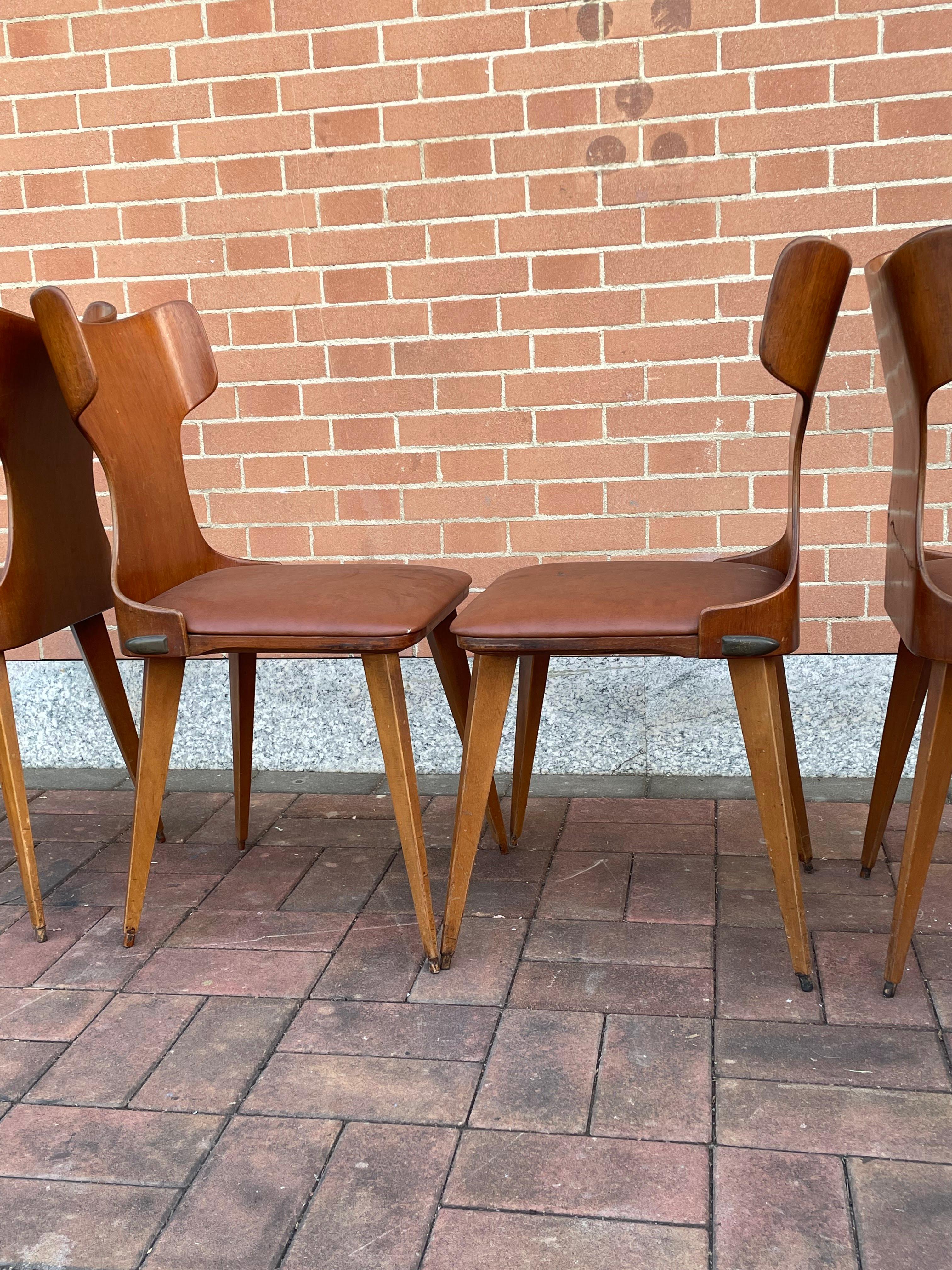 Set of 4 curved chairs by Carlo Ratti, 50s, Italy 5