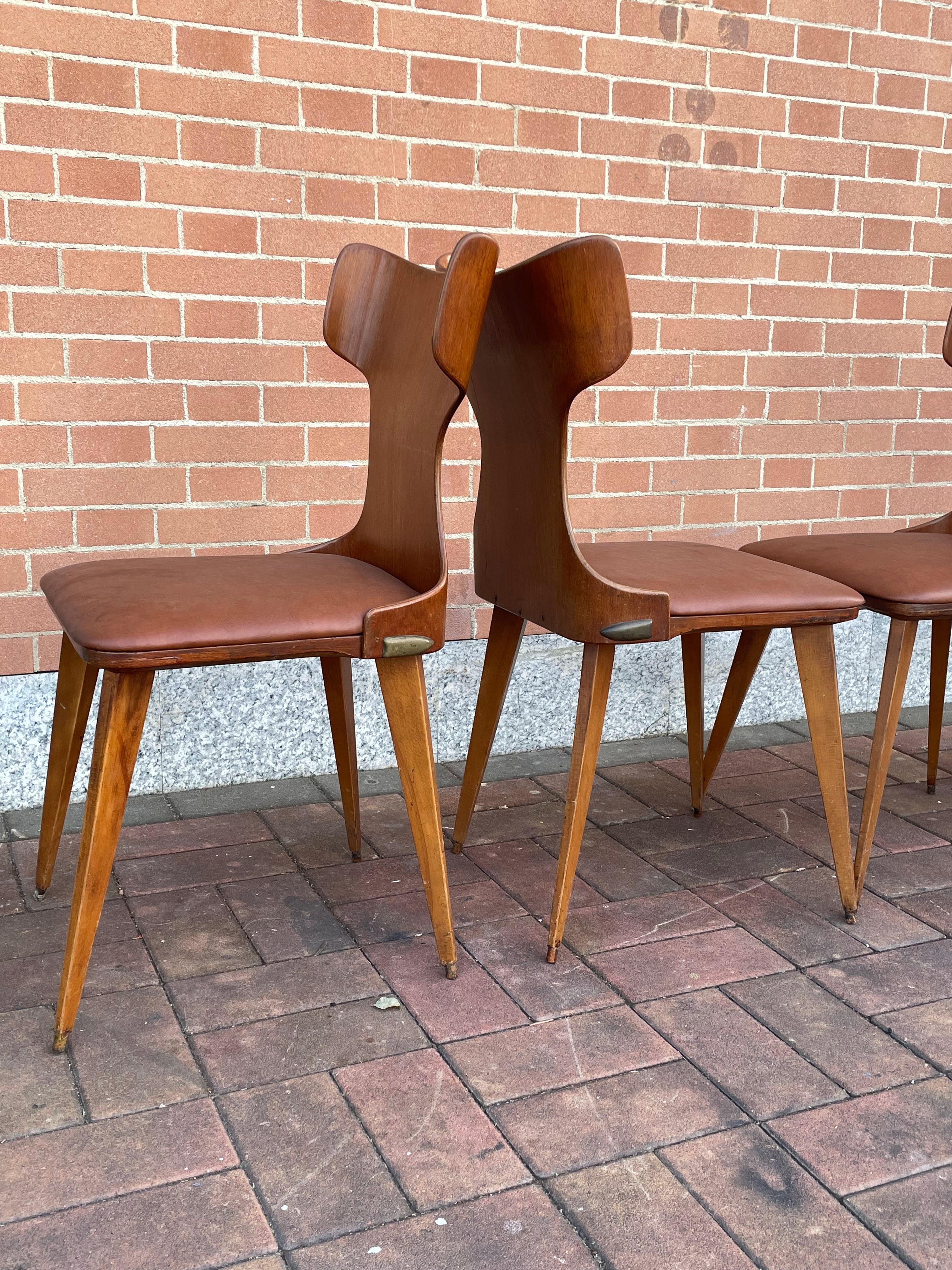 Set of 4 curved chairs by Carlo Ratti, 50s, Italy 6