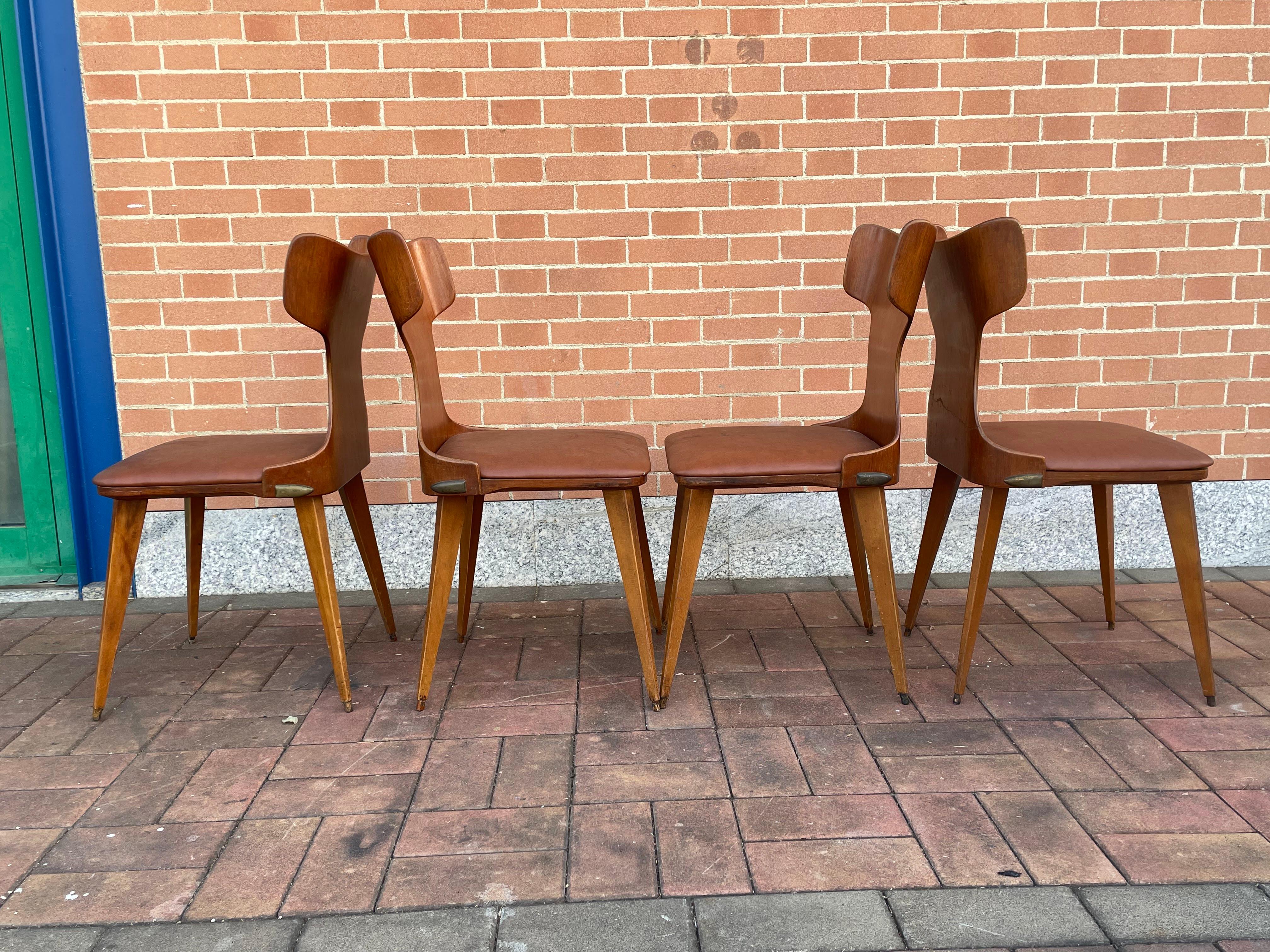 Set of 4 curved chairs by Carlo Ratti, 50s, Italy 7