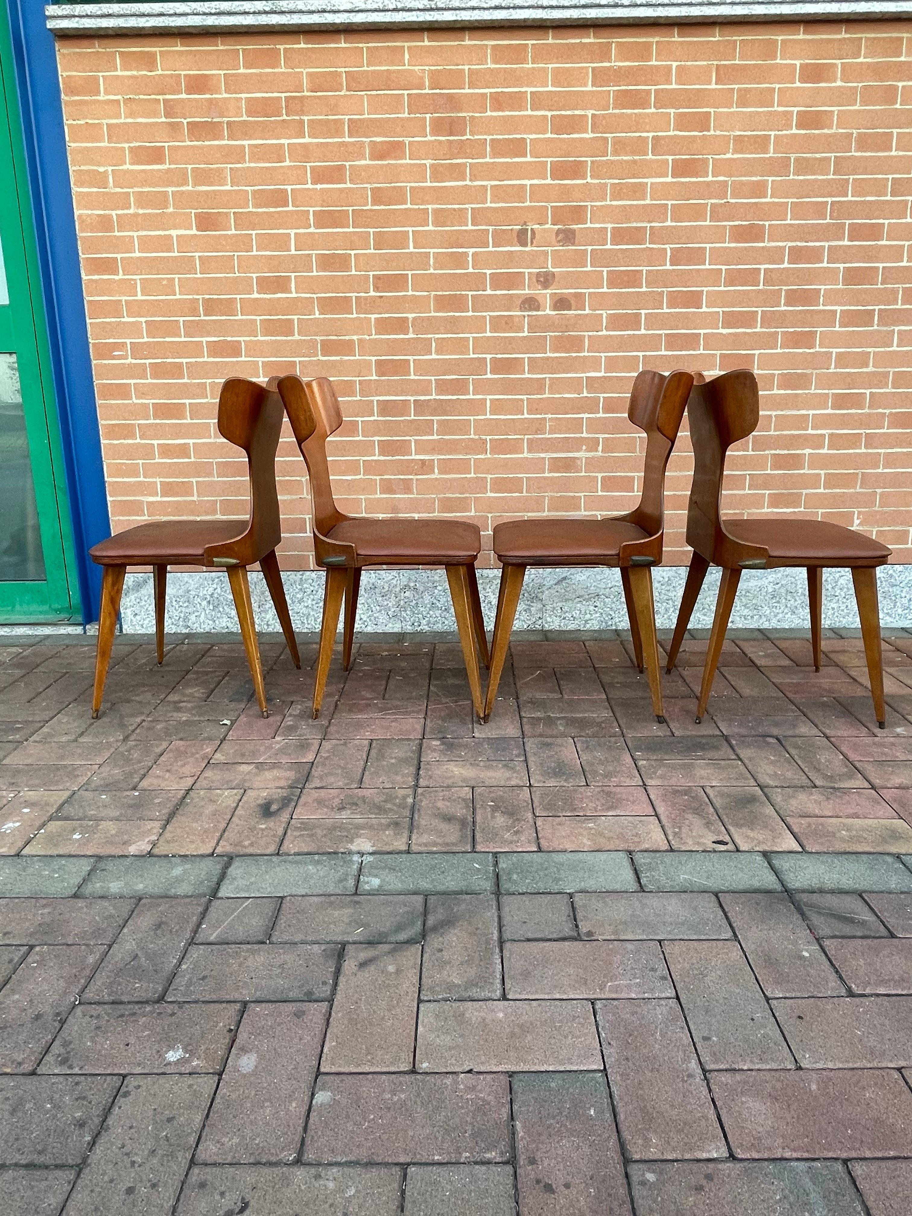 Set of 4 curved chairs by Carlo Ratti, 50s, Italy 8