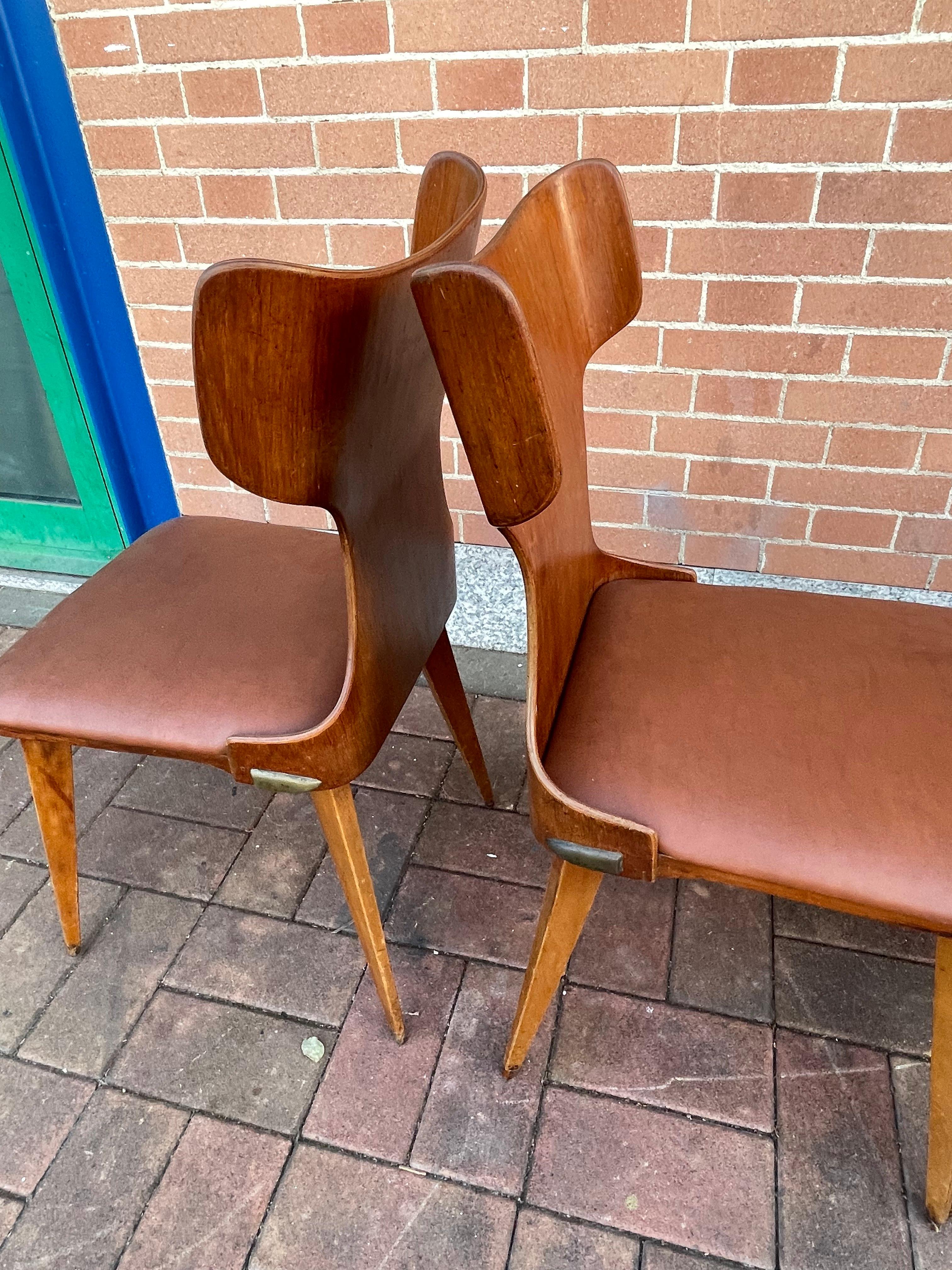 Set of 4 curved chairs by Carlo Ratti, 50s, Italy 11