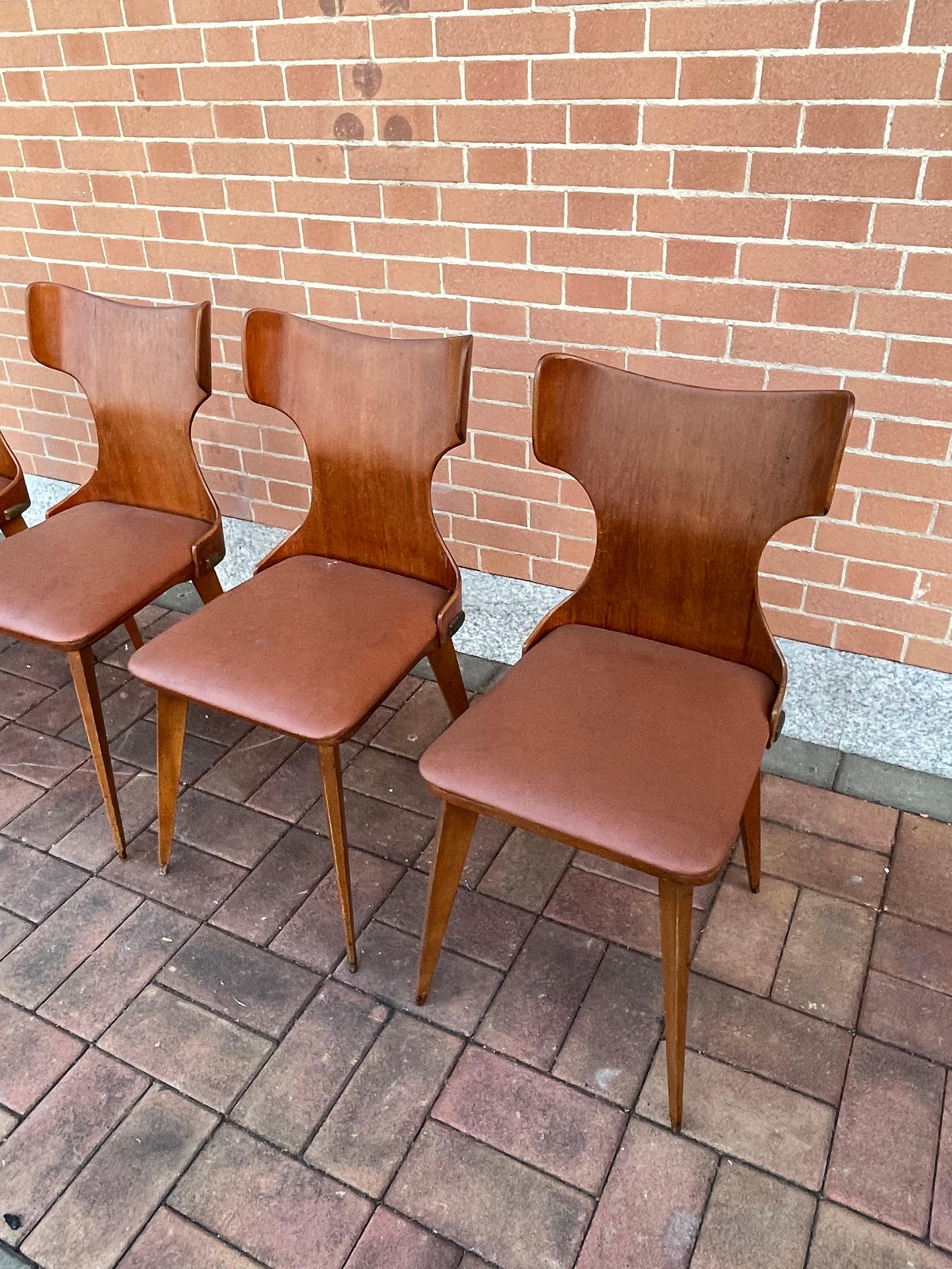 Mid-Century Modern Set of 4 curved chairs by Carlo Ratti, 50s, Italy