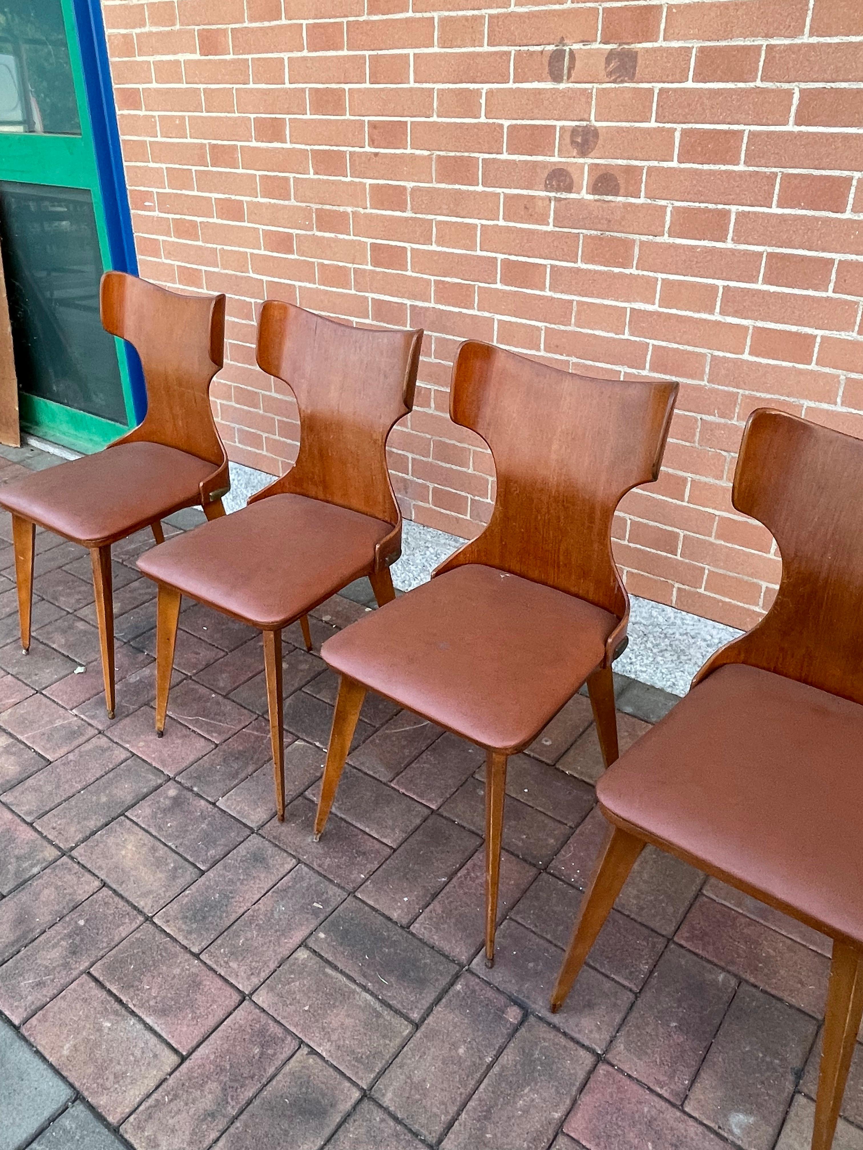 Italian Set of 4 curved chairs by Carlo Ratti, 50s, Italy