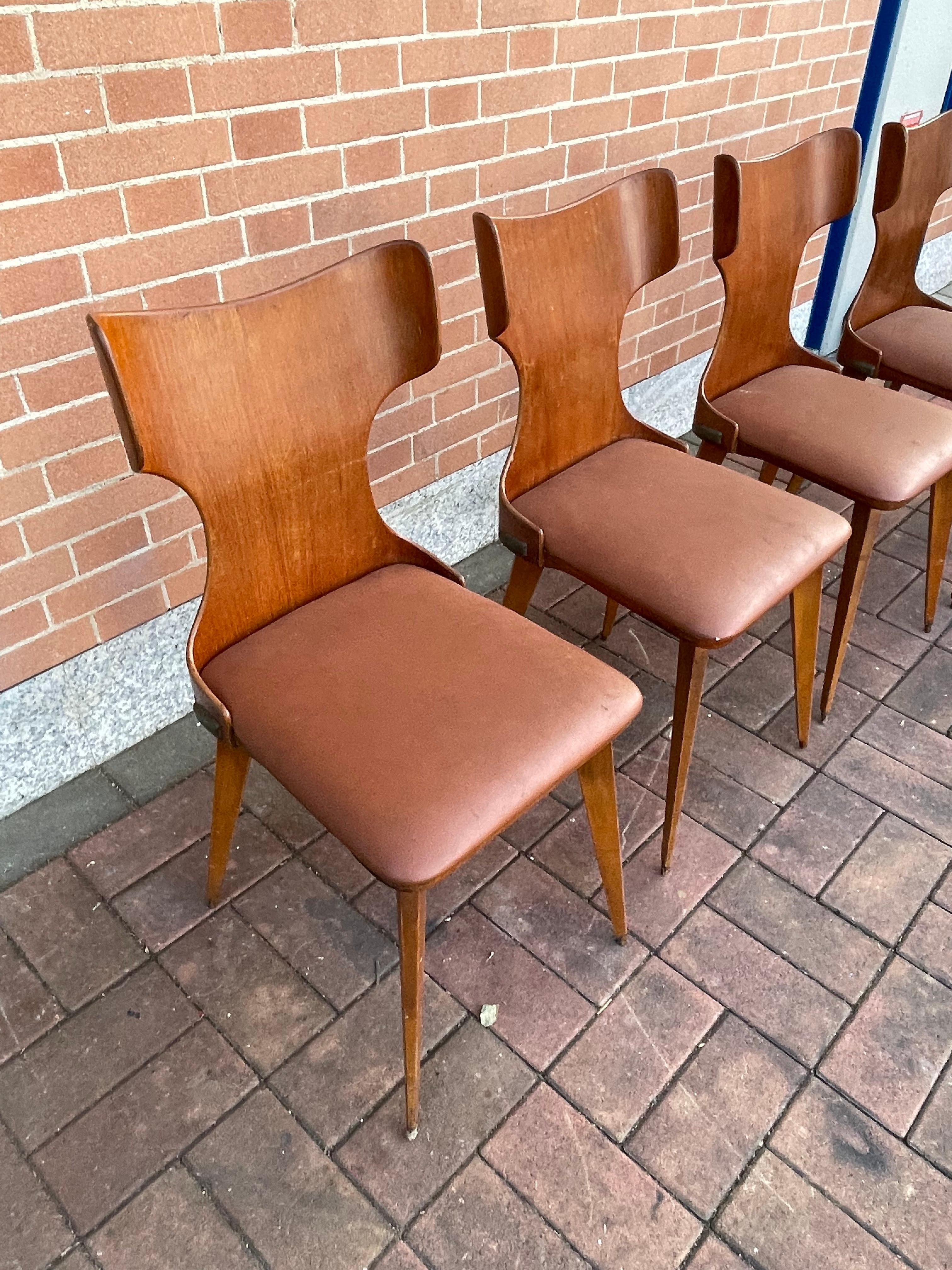 Set of 4 curved chairs by Carlo Ratti, 50s, Italy In Good Condition In SAN PIETRO MOSEZZO, NO
