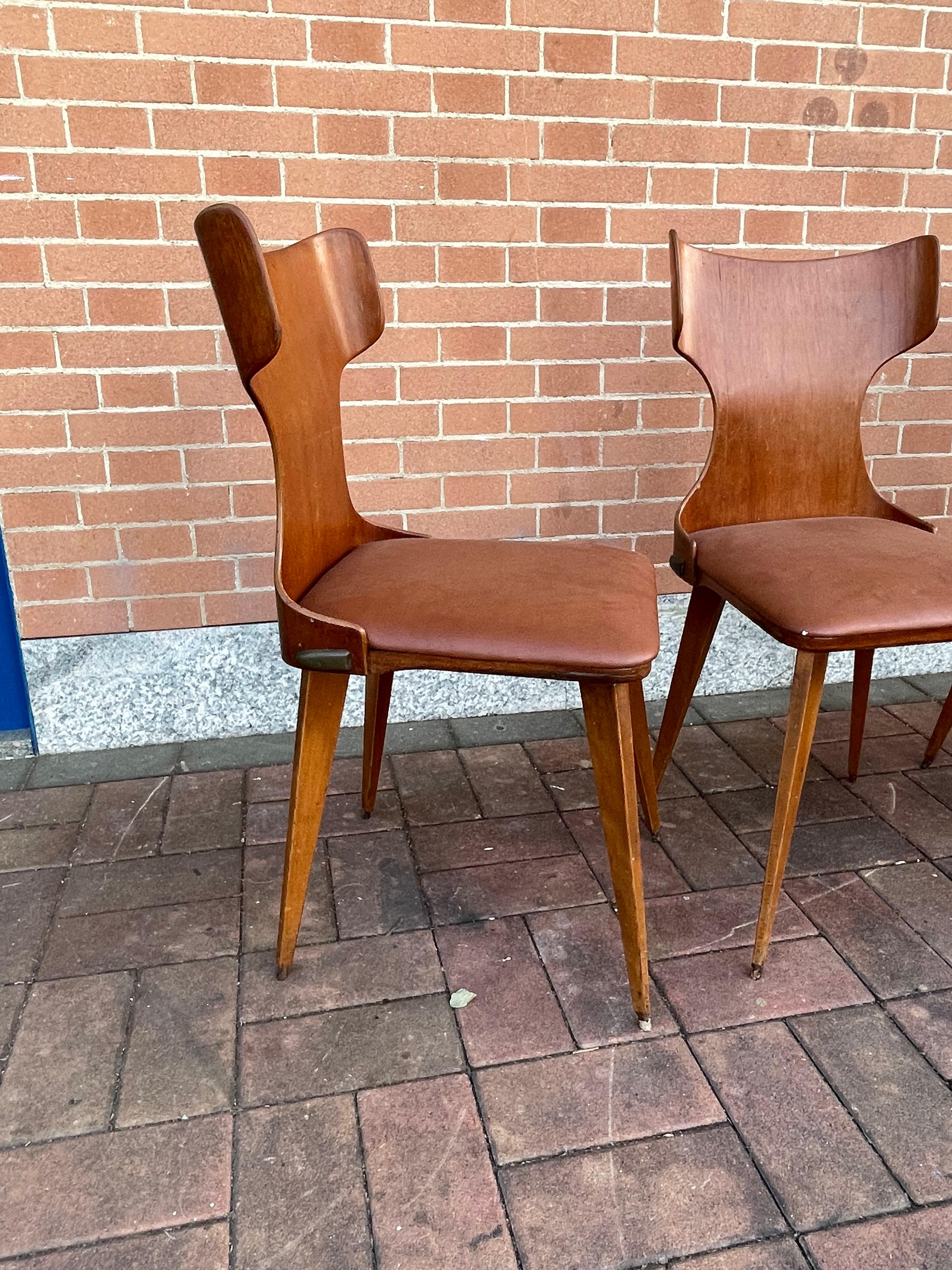Mid-20th Century Set of 4 curved chairs by Carlo Ratti, 50s, Italy