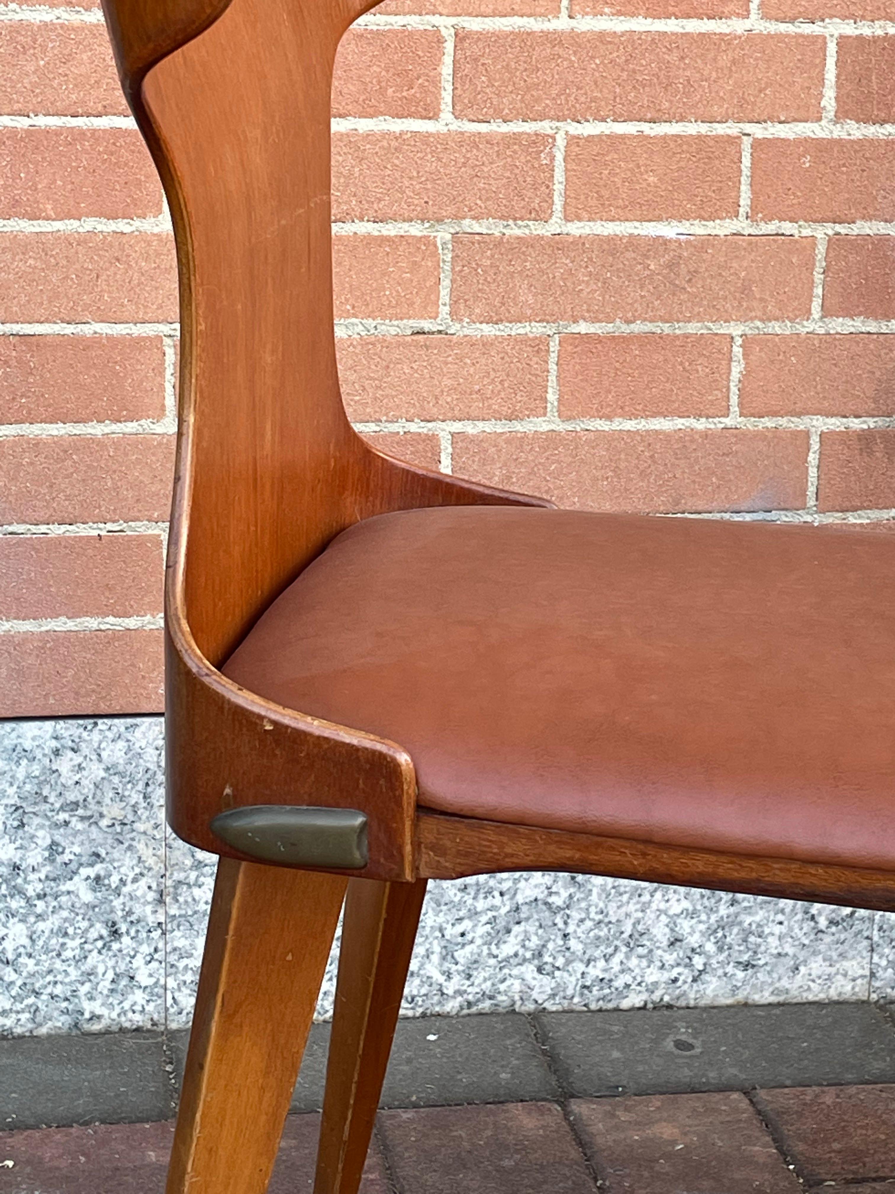 Faux Leather Set of 4 curved chairs by Carlo Ratti, 50s, Italy