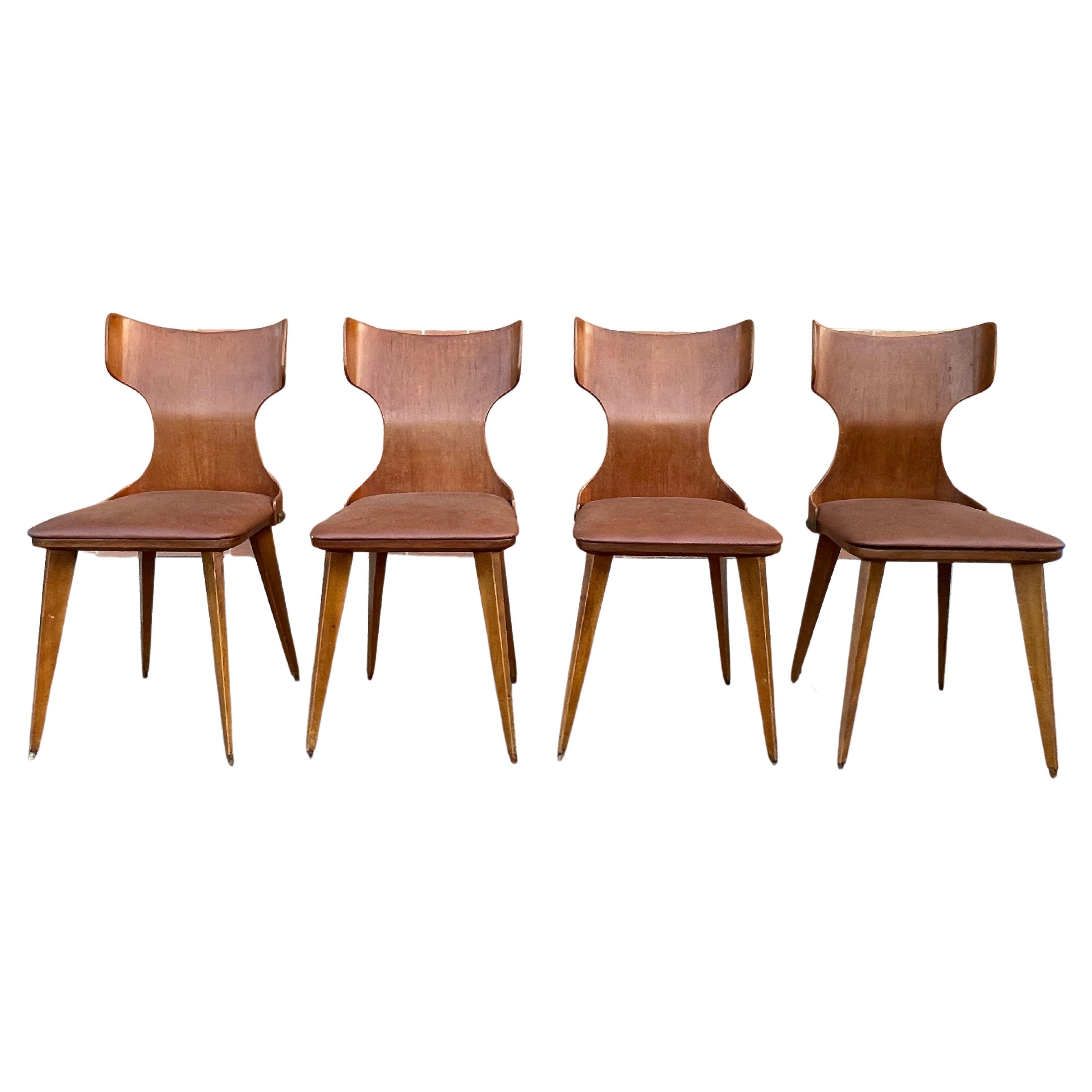 Set of 4 curved chairs by Carlo Ratti, 50s, Italy
