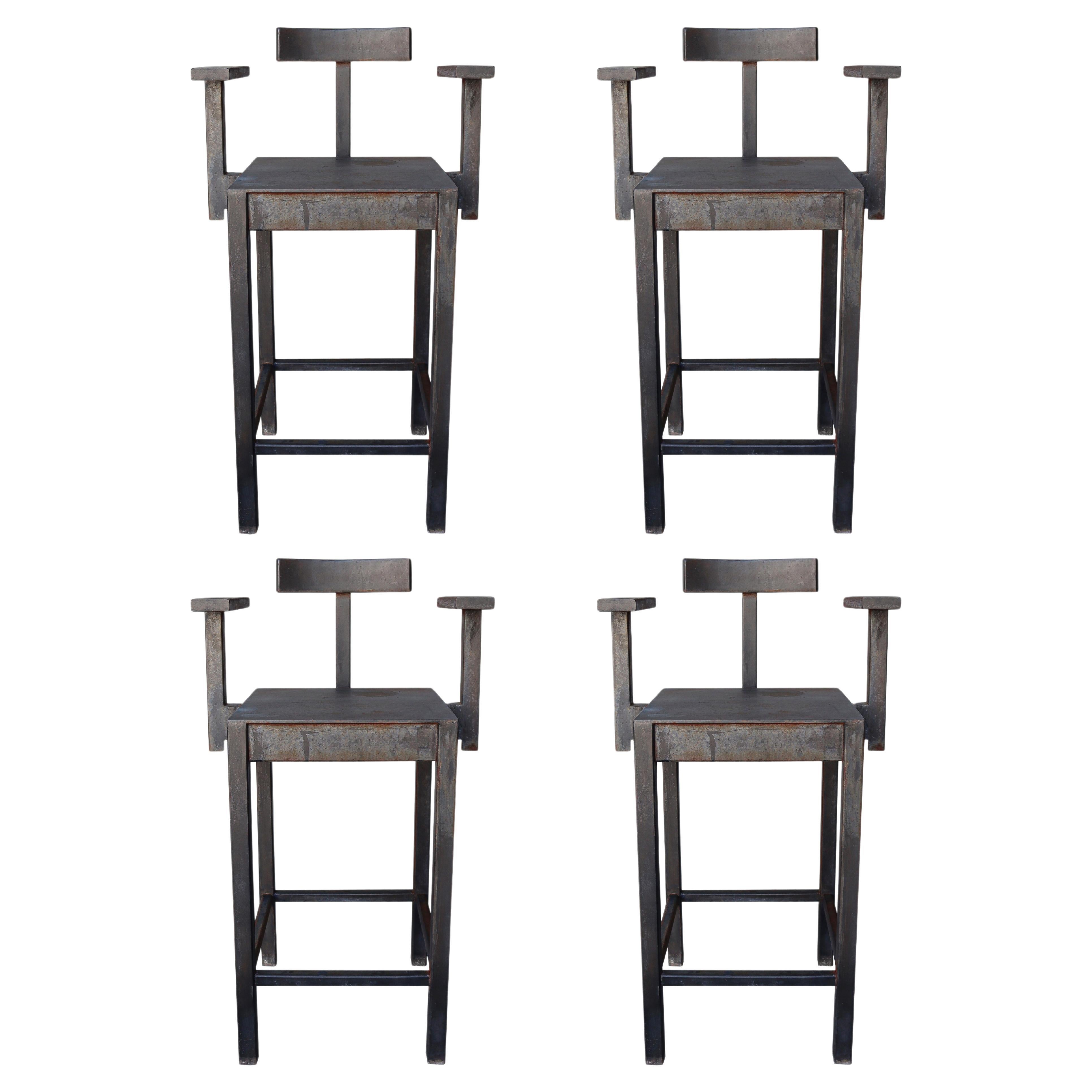 Set of 4 Custom Architectural Industrial Steel Barstools
