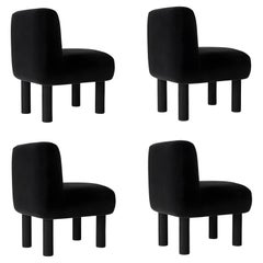 Set of 4 Custom Dining Chairs In Black Wool Bouclé