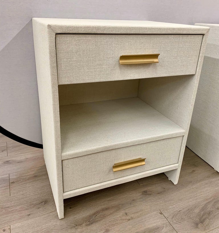 Set of 4 Custom Linen Wrapped TwoDrawer Nightstands End Tables For