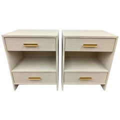 Set of 4 Custom Linen Wrapped Two-Drawer Nightstands End Tables
