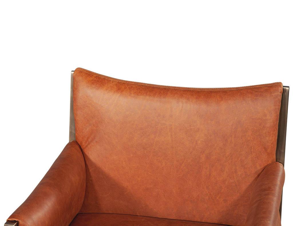 Satz von 4 maßgefertigten modernen Leder-Esszimmerstühlen, Cognacfarbenes Leder im Angebot 4