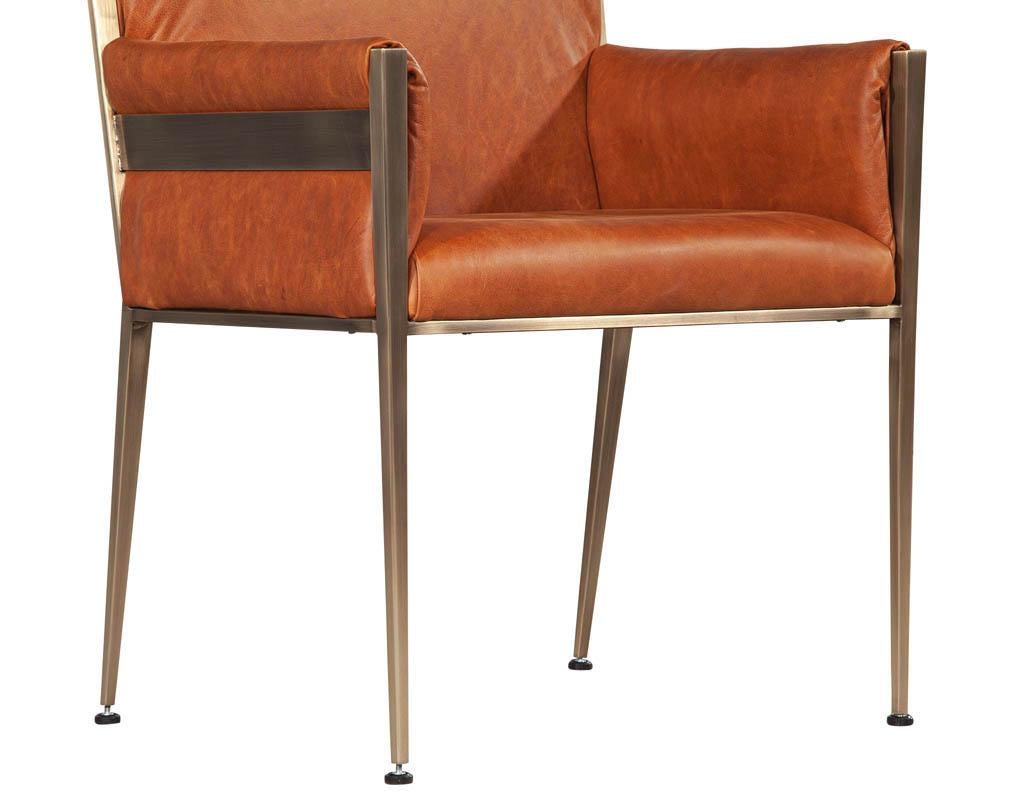 Set of 4 Custom Modern Leather Dining Chairs Cognac Leather For Sale 5