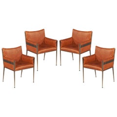 Set of 4 Custom Modern Leather Dining Chairs Cognac Leather