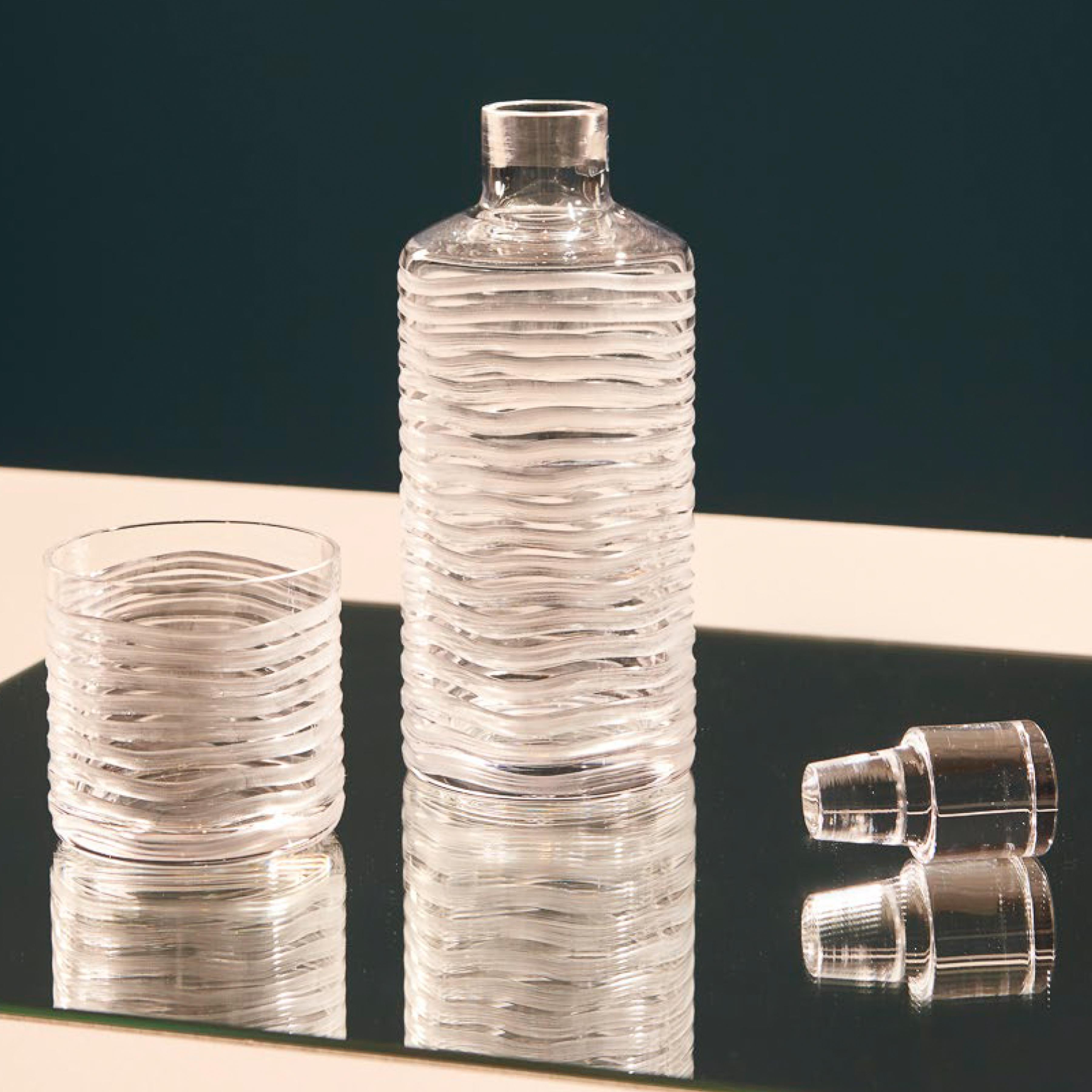 Juego de 4 Copas de Cristal Tallado Bola Alta Artículos de Bar Trago Largo Hechos a Mano en Italia Moderno en venta
