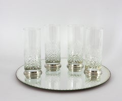 Set of 4 Cut Crystal Highball Glasses with Sterling Silver Base, 1940