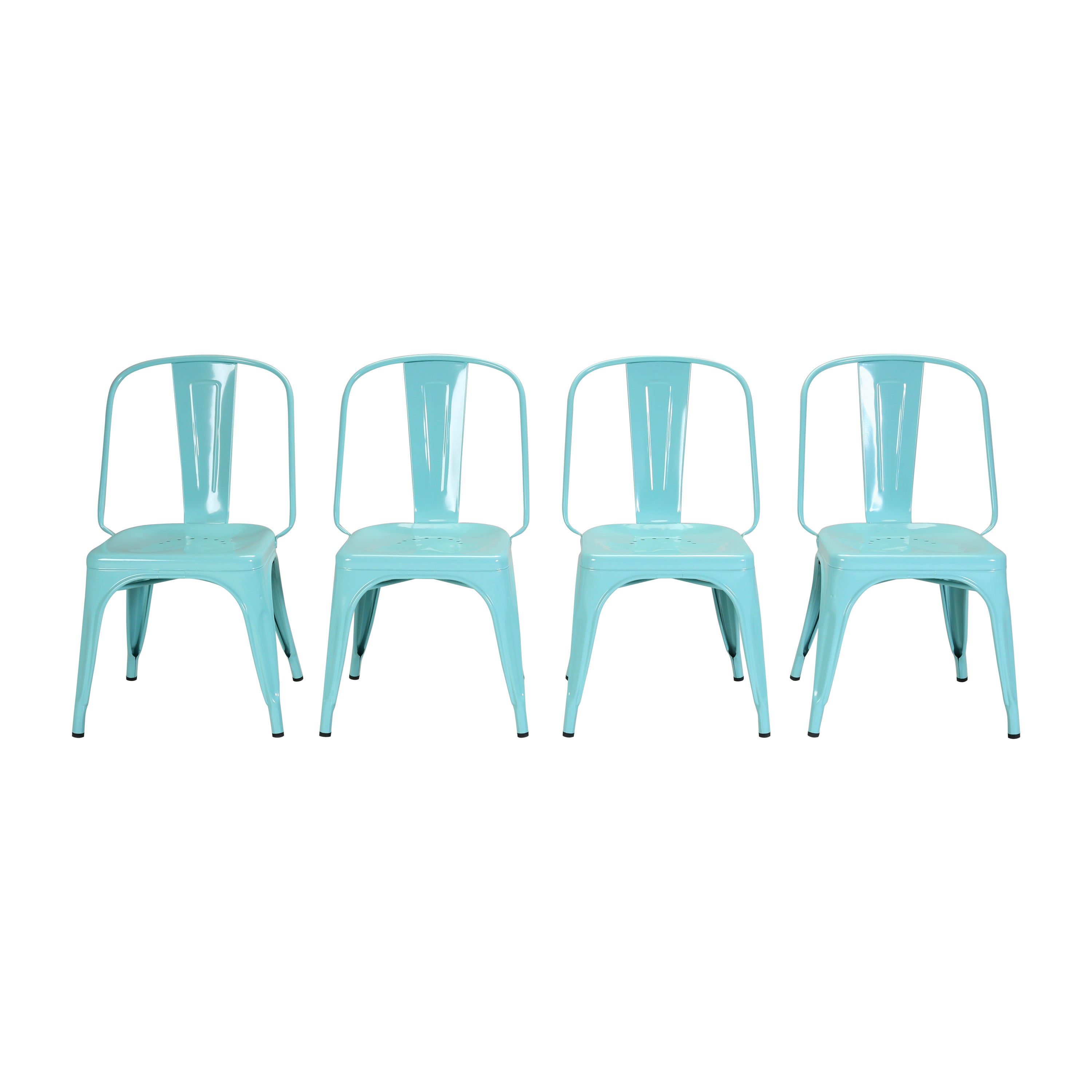 Set of (4) Cyan Blue Original French Made Tolix AC Style Steel Stacking Chairs