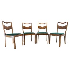 Ensemble de 4 chaises de salle à manger tchèques Art Deco en noyer et velours vert, années 1930