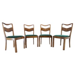 Ensemble de 4 chaises de salle à manger tchèques Art Deco en noyer et velours vert, années 1930