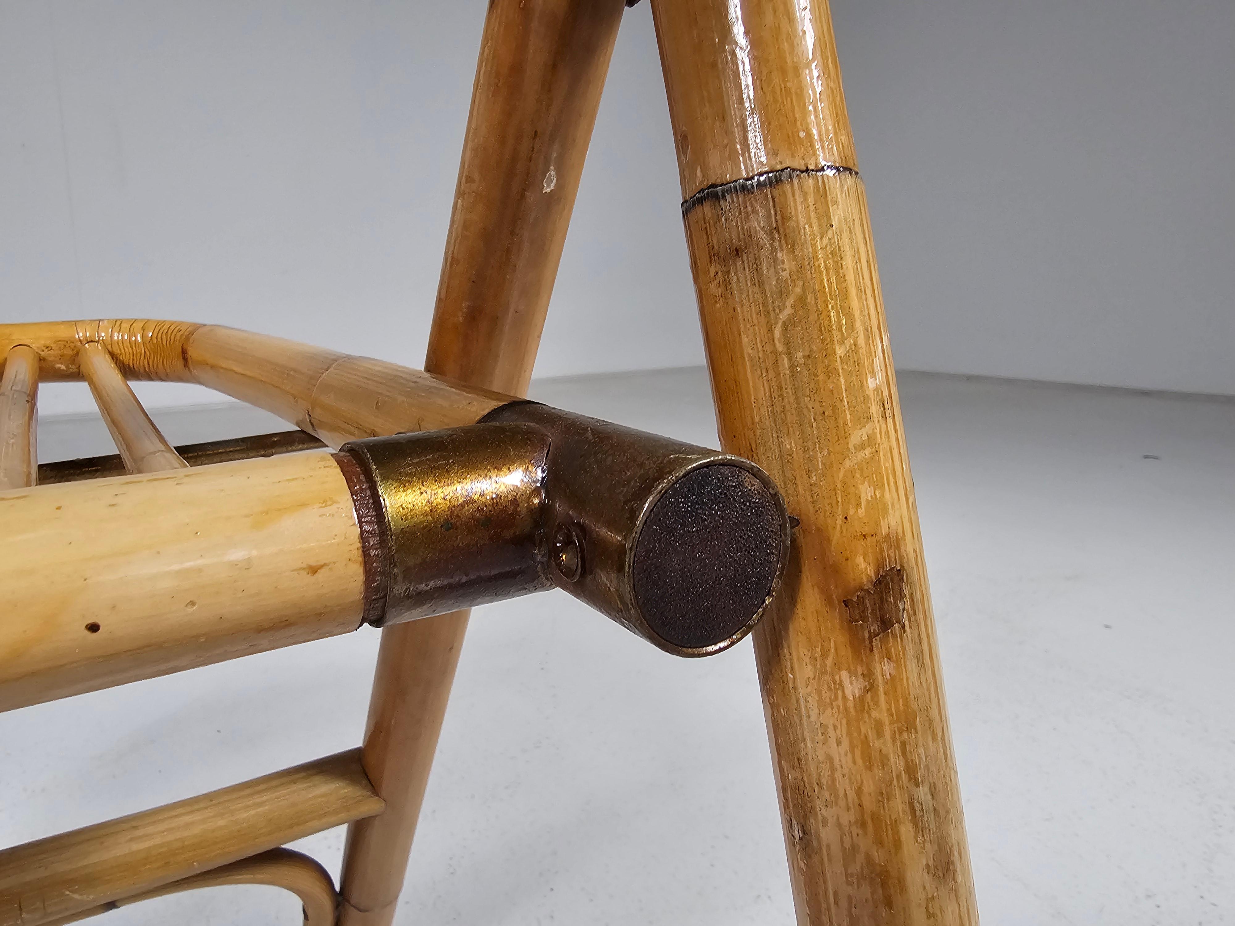 Ensemble de 4 chaises pliantes en bambou Dal Vera, détails en laiton, Italie, années 1960 en vente 3