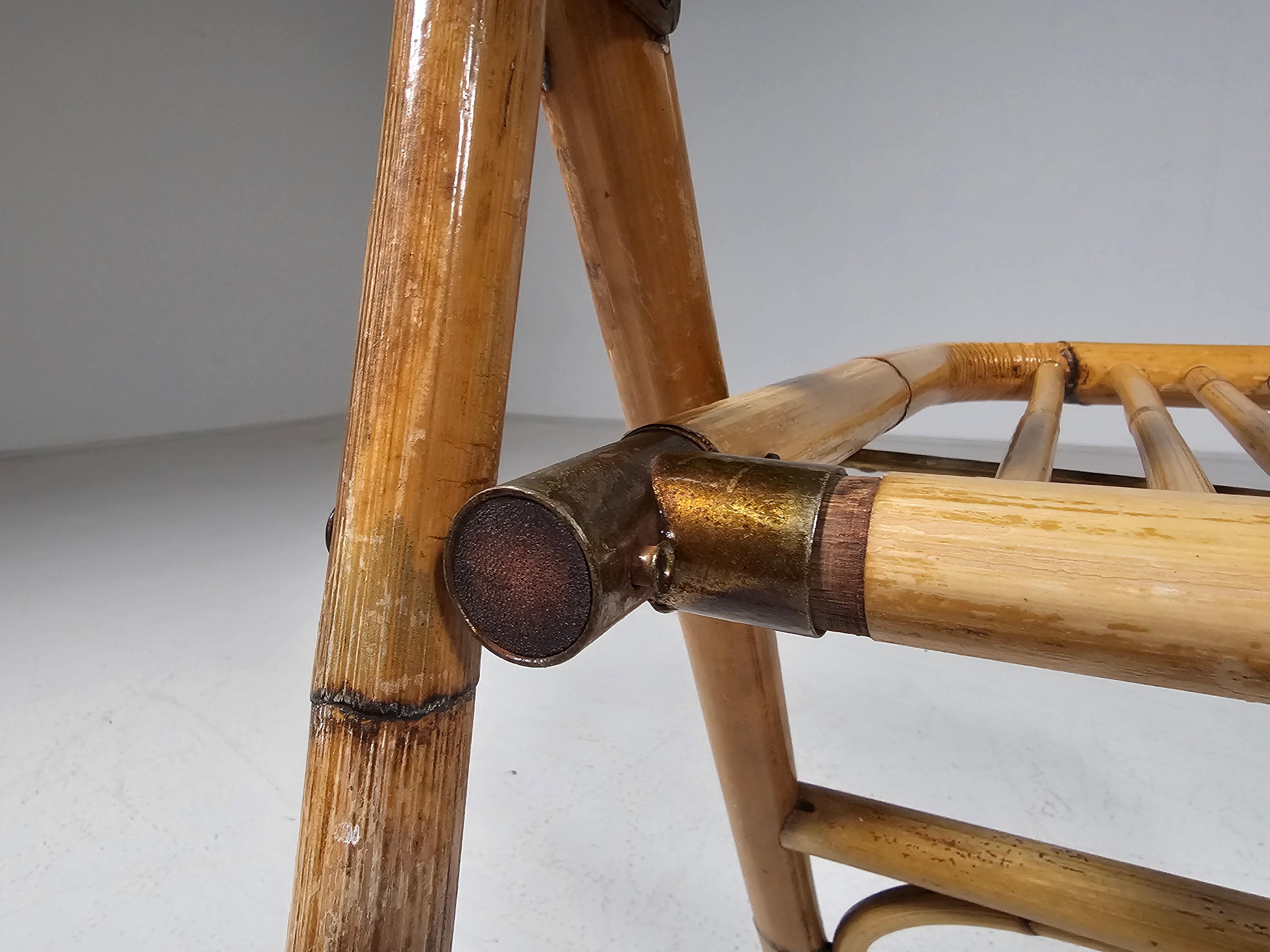 Ensemble de 4 chaises pliantes en bambou Dal Vera, détails en laiton, Italie, années 1960 en vente 4