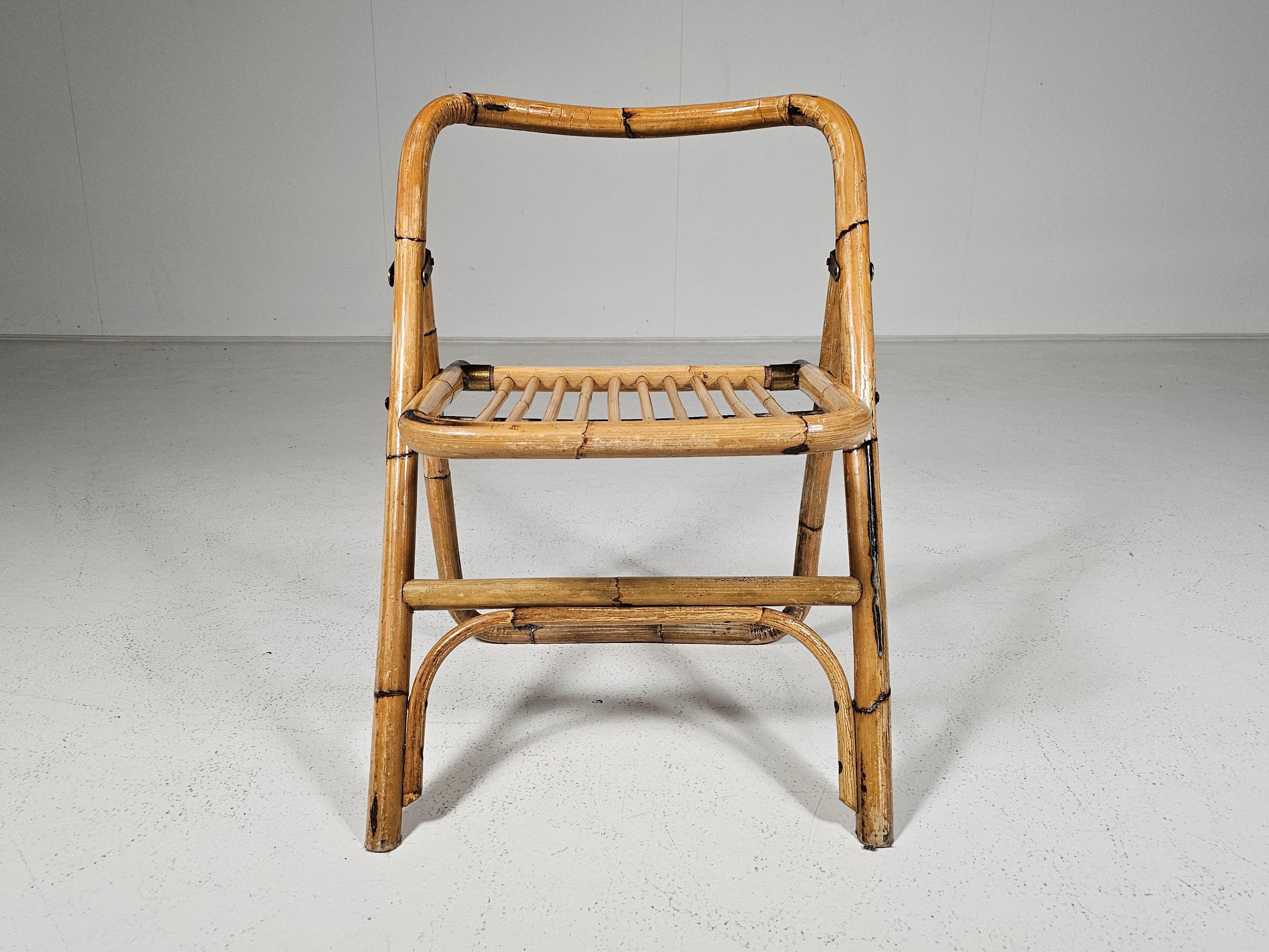 Ensemble de 4 chaises pliantes en bambou Dal Vera, détails en laiton, Italie, années 1960 en vente 2