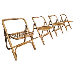 Set of 4 Dal Vera bamboo folding chairs, brass details, Italy, 1960s