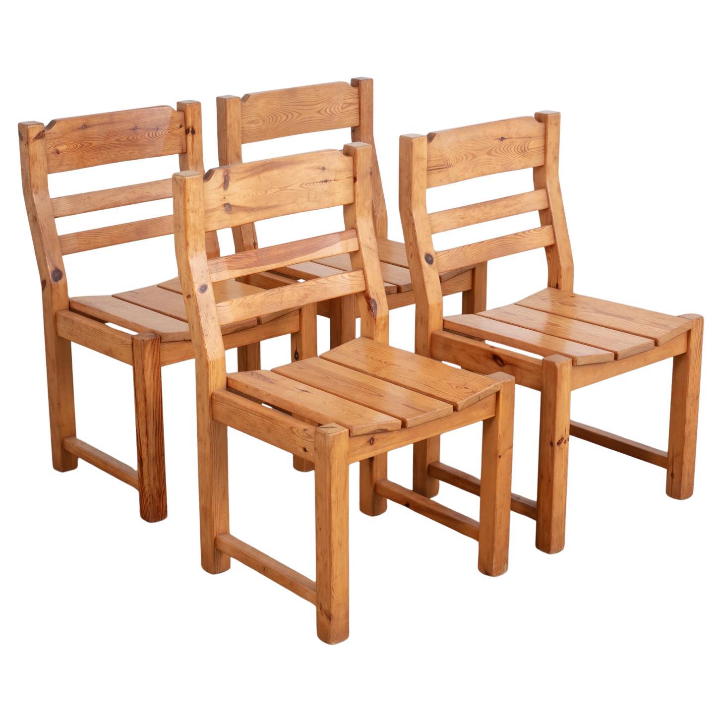 Set of 4 Danish Brutalist Pine Dining Chairs