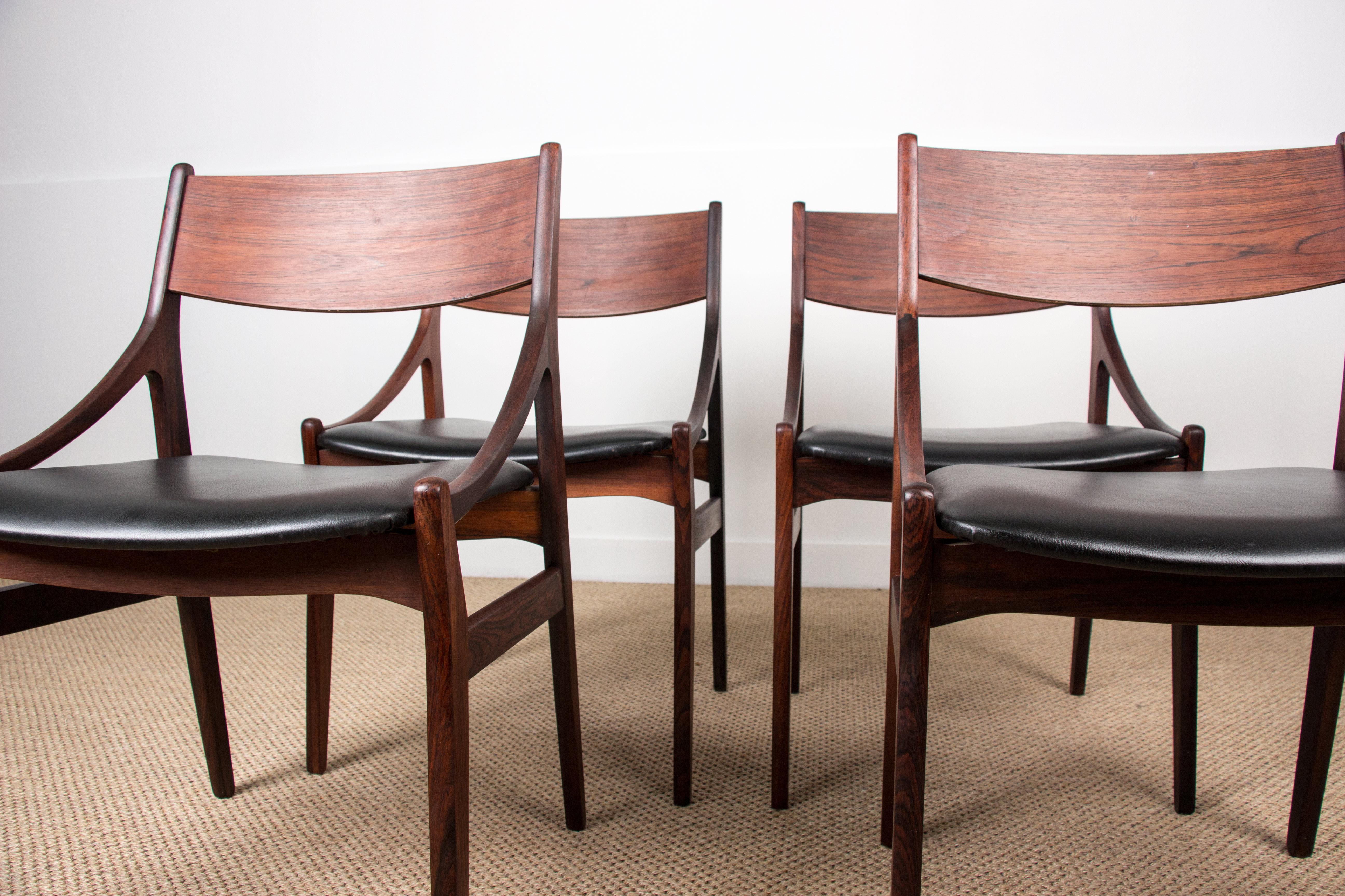 Ensemble de 4 chaises danoises en bois de rose et similicuir noir, Vestervig Eriksen 1960 en vente 5