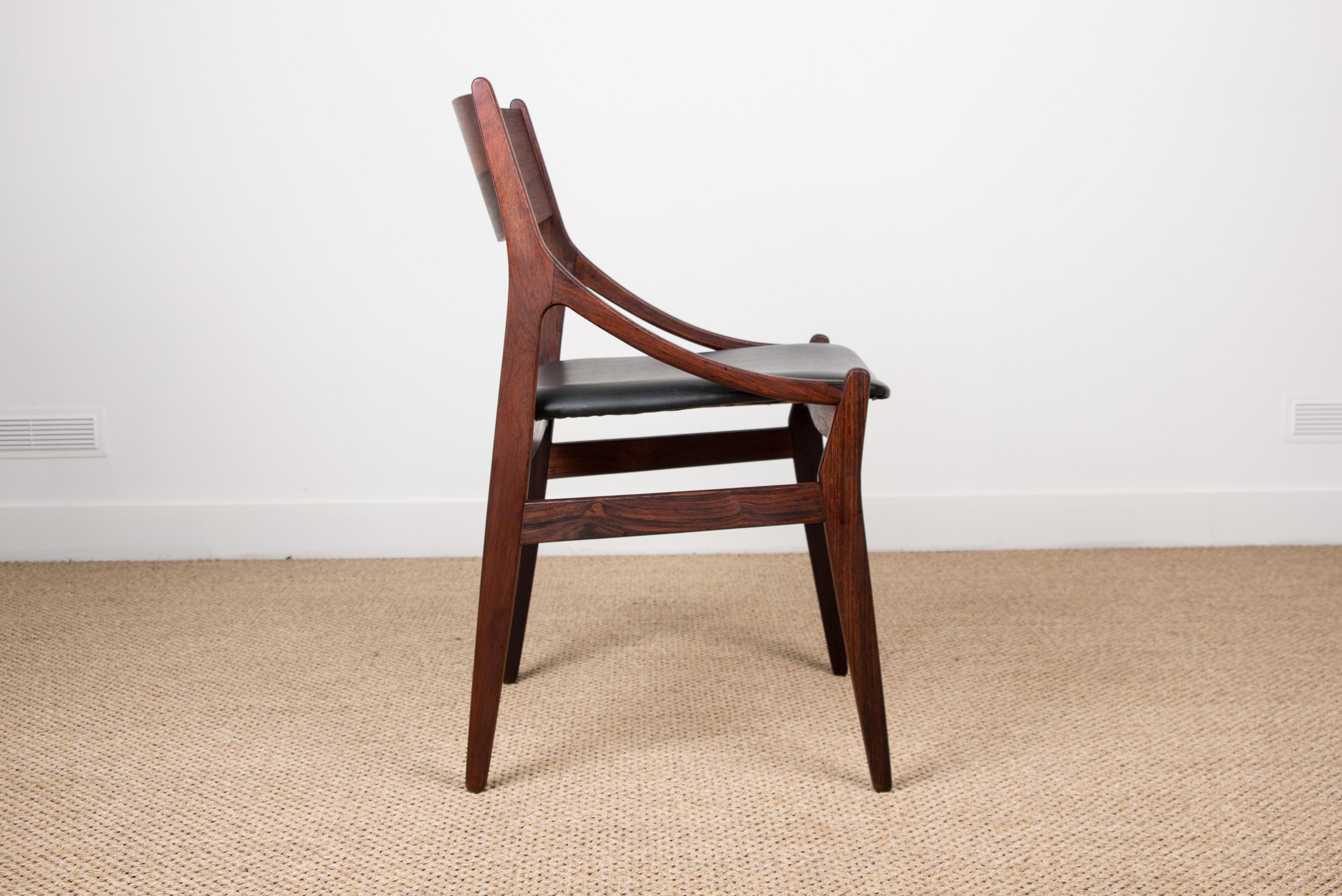 Danois Ensemble de 4 chaises danoises en bois de rose et similicuir noir, Vestervig Eriksen 1960 en vente