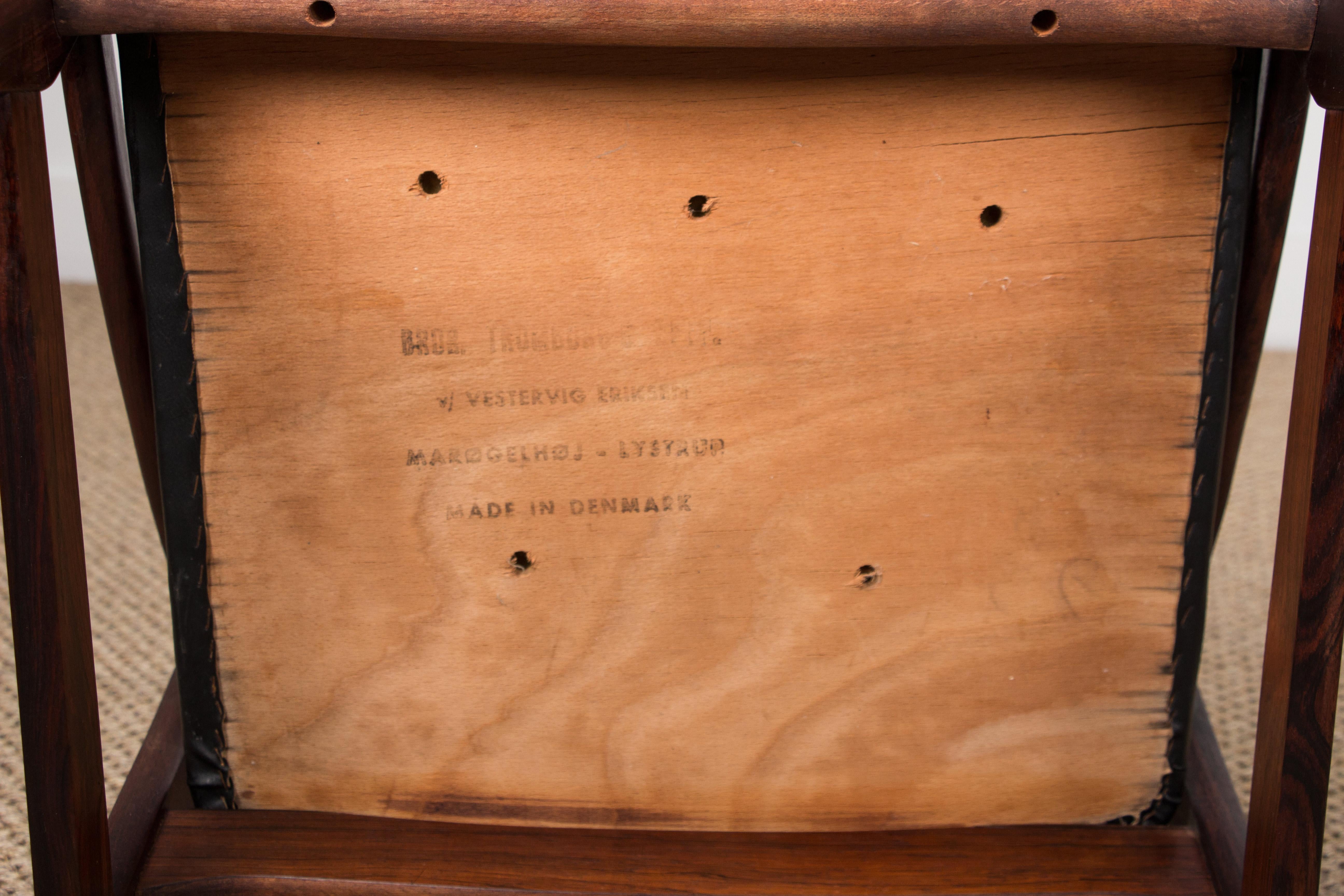 Ensemble de 4 chaises danoises en bois de rose et similicuir noir, Vestervig Eriksen 1960 en vente 1