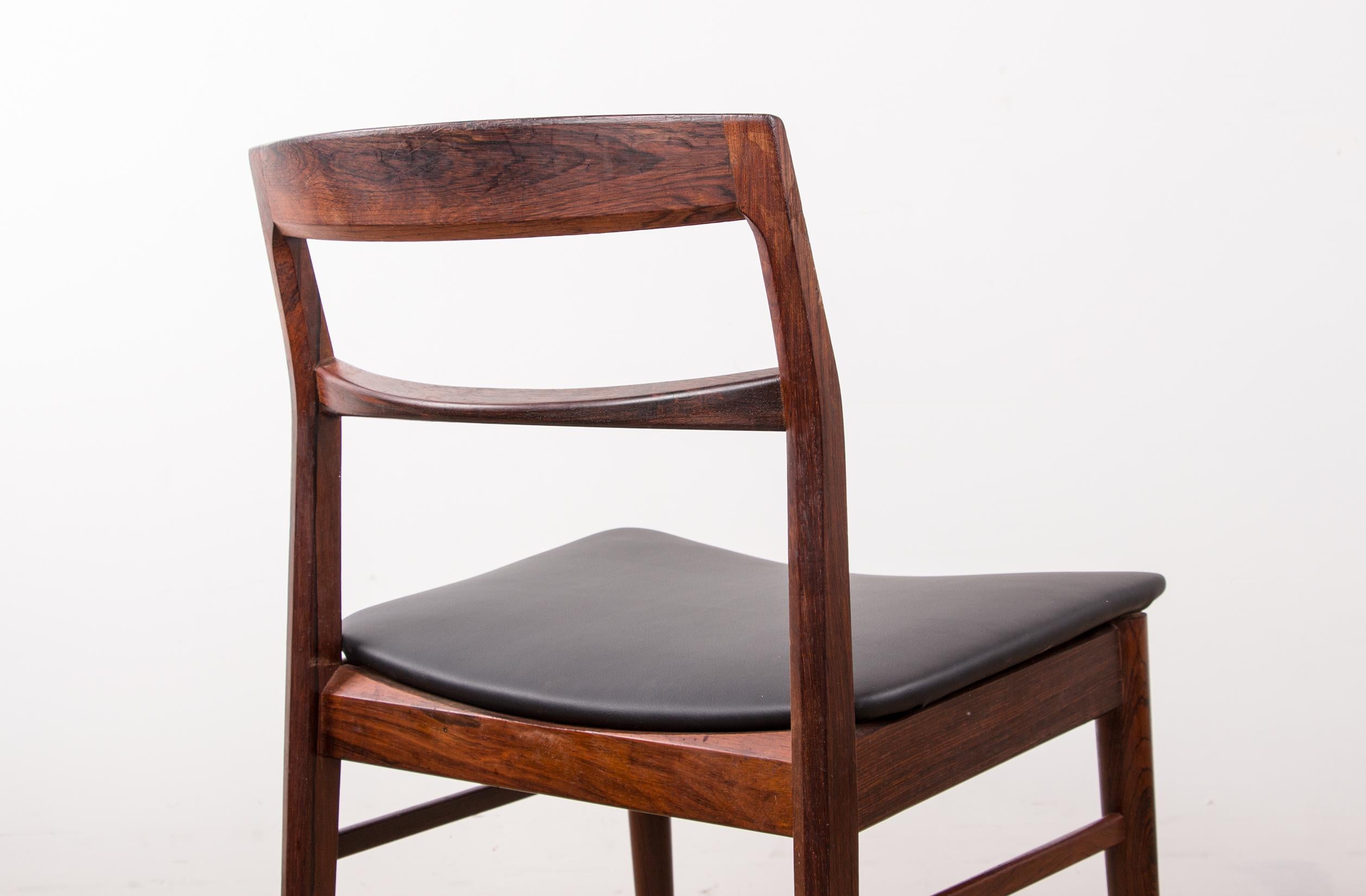 Set of 4 Danish chairs in Rosewood and Skai new by Henning Kjaernulf for Vejl For Sale 5
