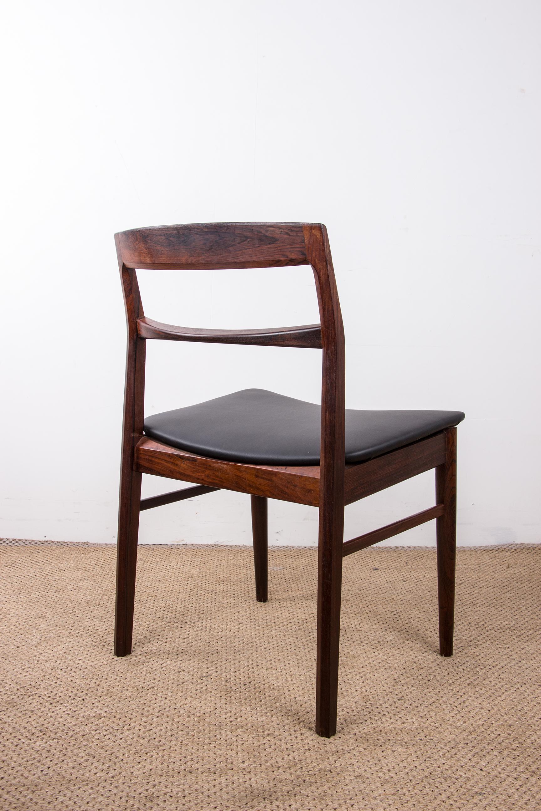 Set of 4 Danish chairs in Rosewood and Skai new by Henning Kjaernulf for Vejl For Sale 7