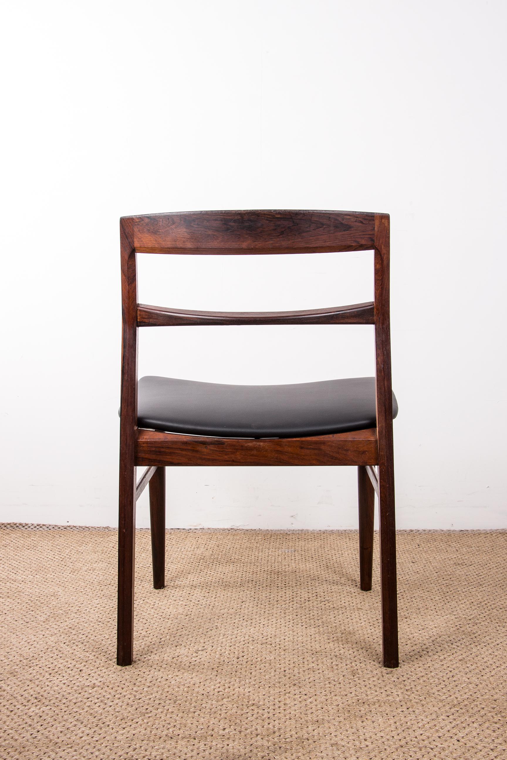 Set of 4 Danish chairs in Rosewood and Skai new by Henning Kjaernulf for Vejl For Sale 8