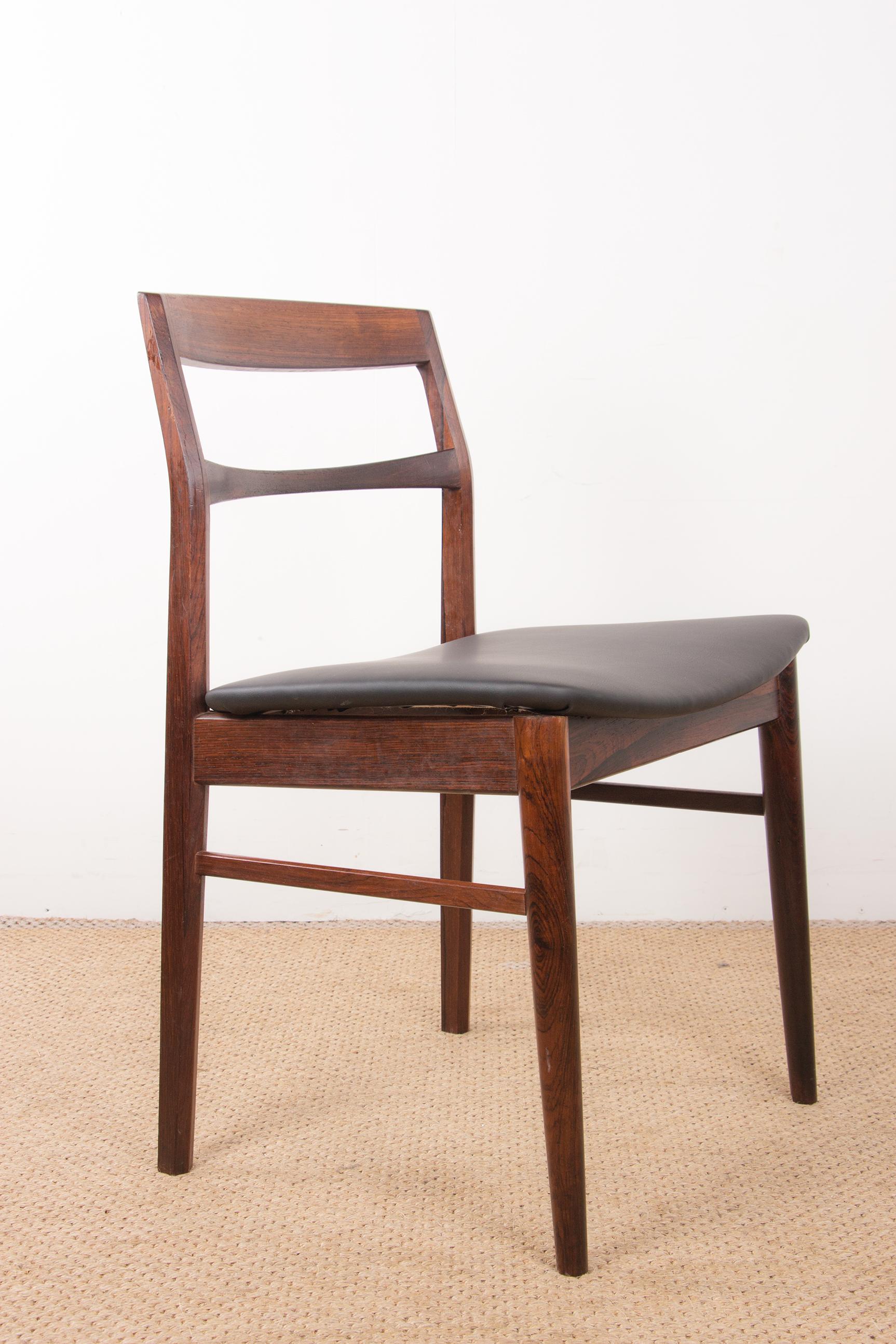 Mid-20th Century Set of 4 Danish chairs in Rosewood and Skai new by Henning Kjaernulf for Vejl For Sale