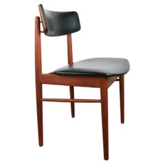 Set of 4 Danish chairs in teak, black skai and brass, Sven Chrobat for Sax 1960.