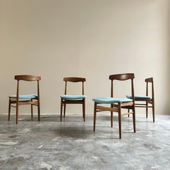 Set of 4 Danish dining chairs from the 1960s, teak and blue fabric
