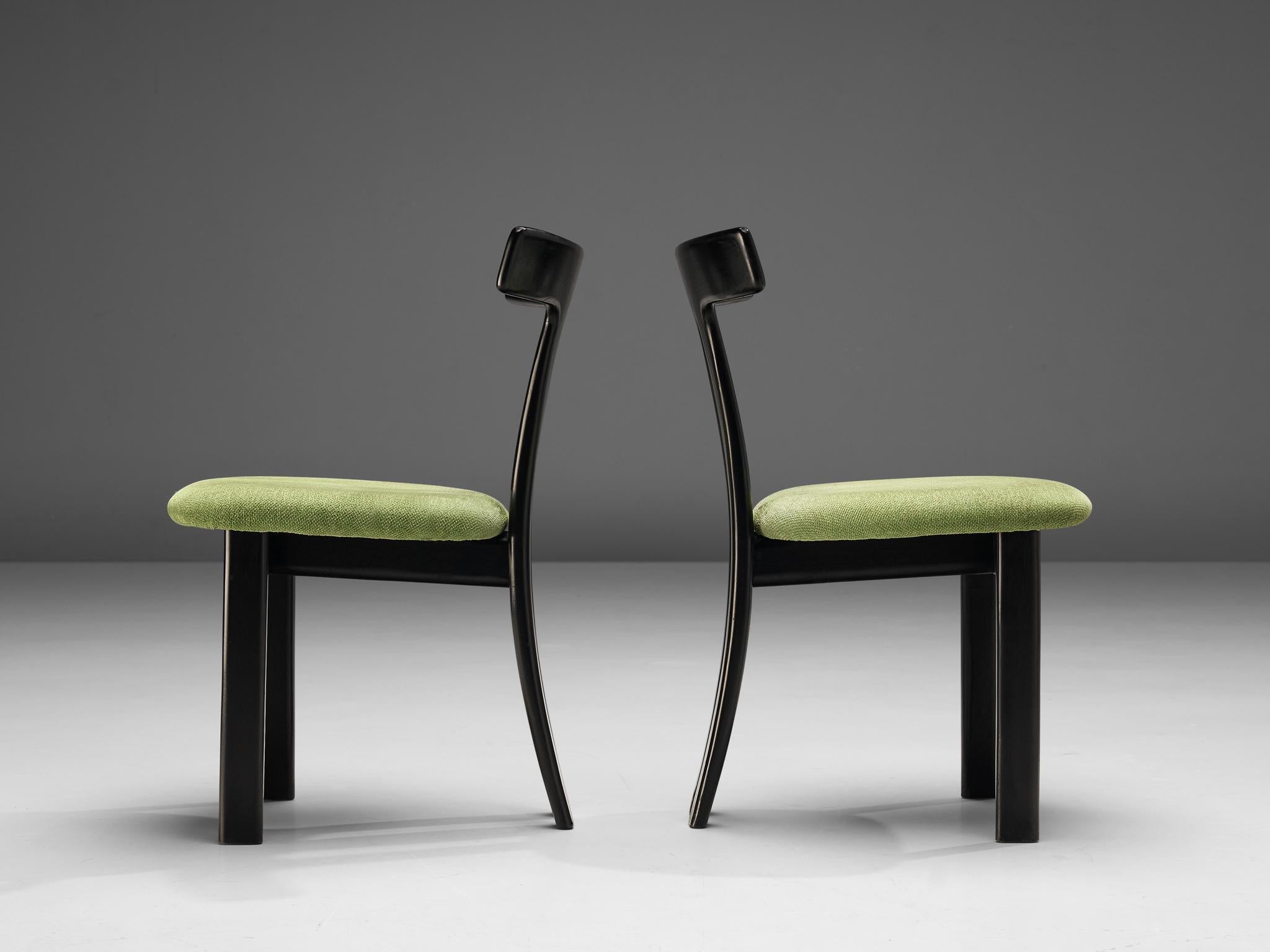 Mid-20th Century Set of 4 Danish Dining Chairs in Black Lacquered Frames and Green Seats