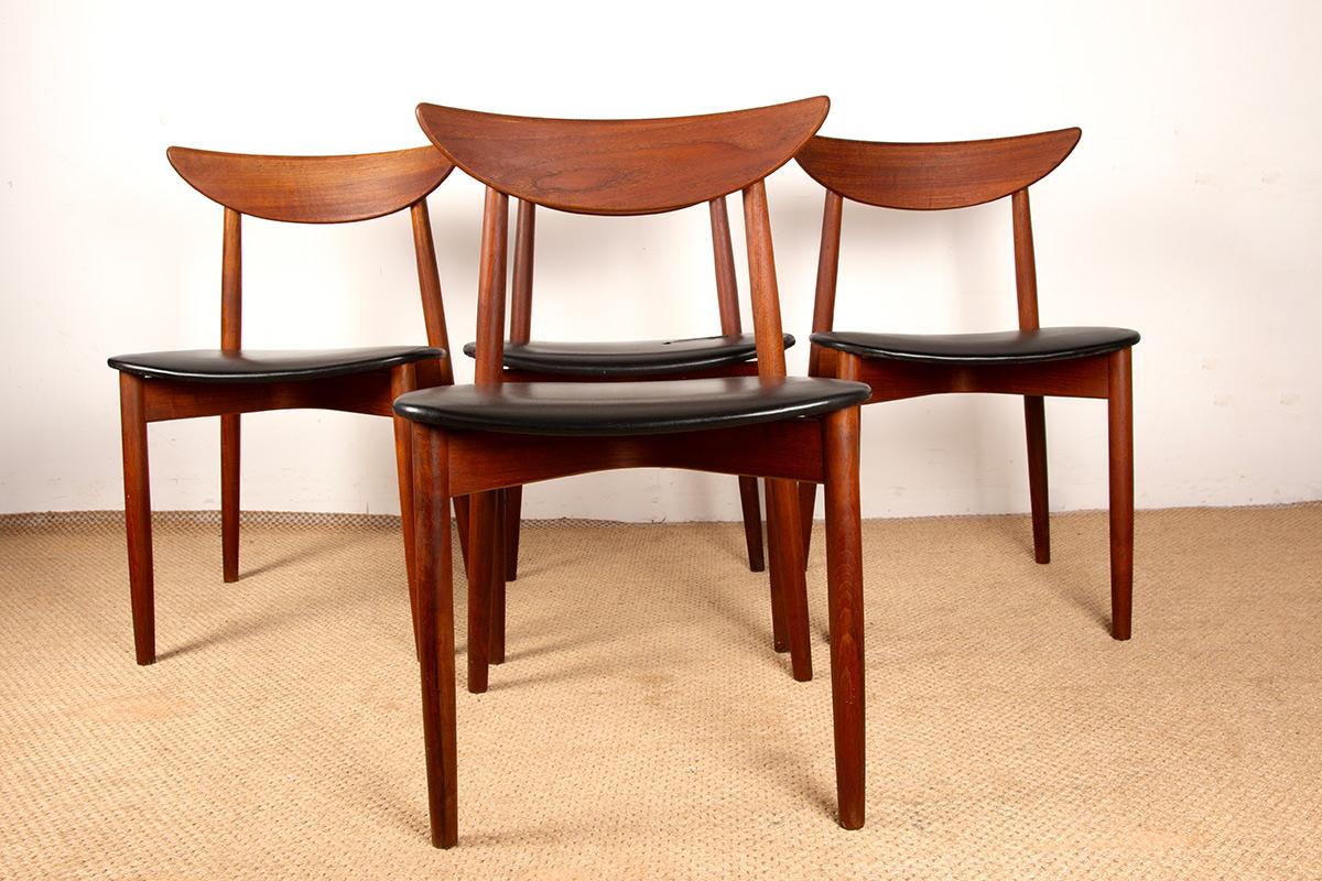 Set di 4 sedie da pranzo danesi in teak e Skai di Peter Hvidt e Orla Molgaard. in vendita 9