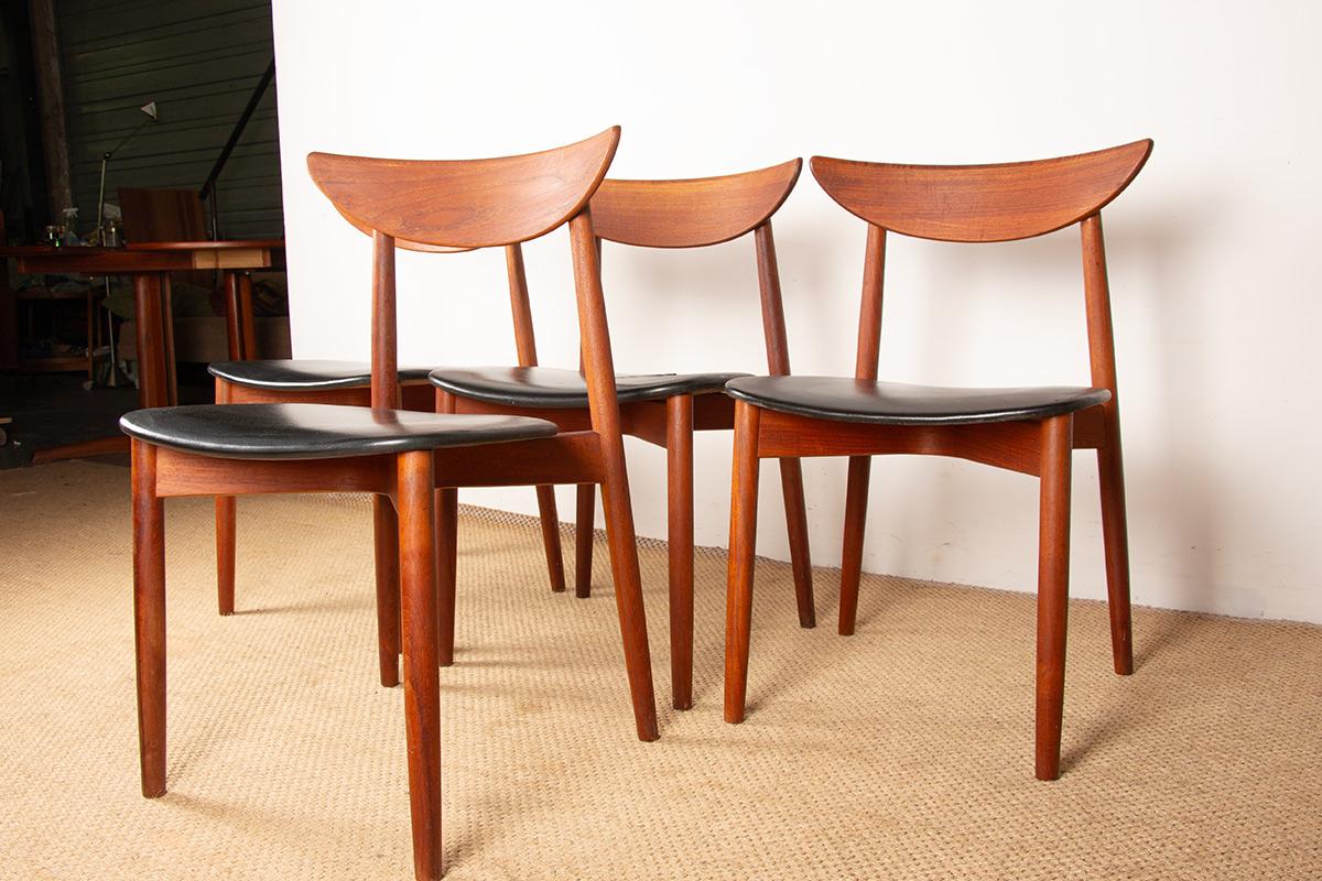 Set di 4 sedie da pranzo danesi in teak e Skai di Peter Hvidt e Orla Molgaard. in vendita 11