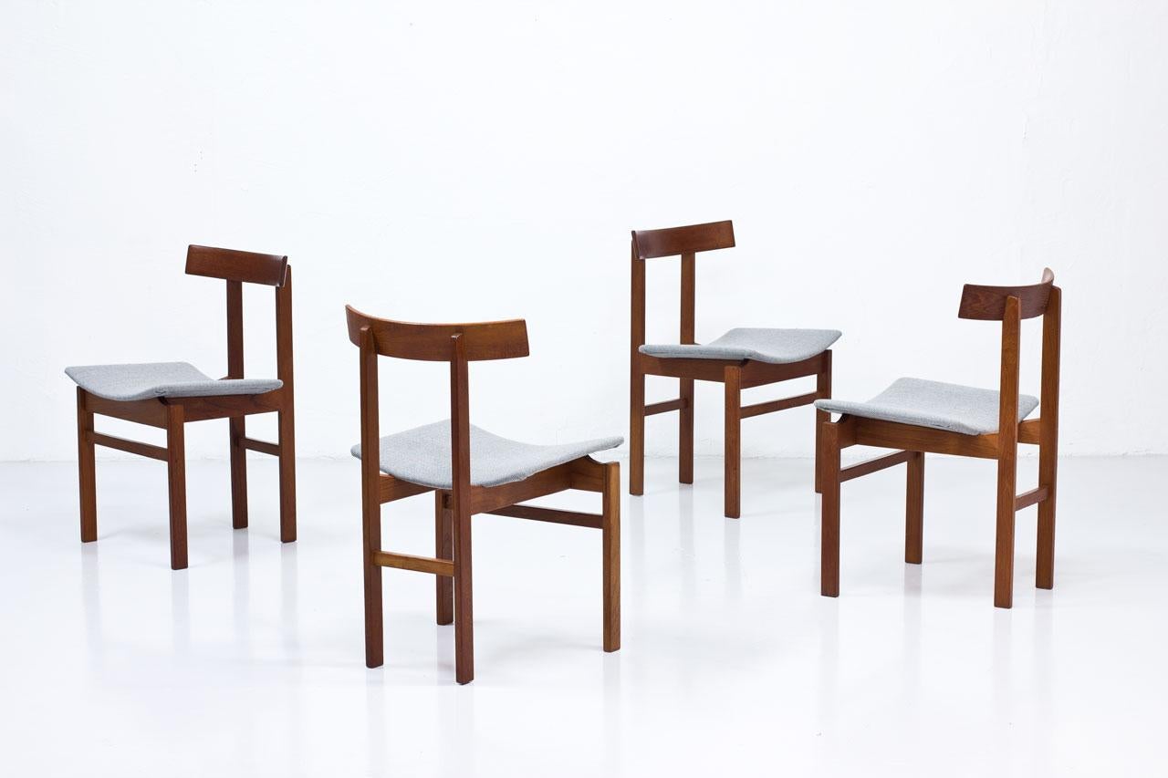 Scandinavian Modern Set of 4 Danish Dining Chairs in Teak and Wool by Inger Klingenberg