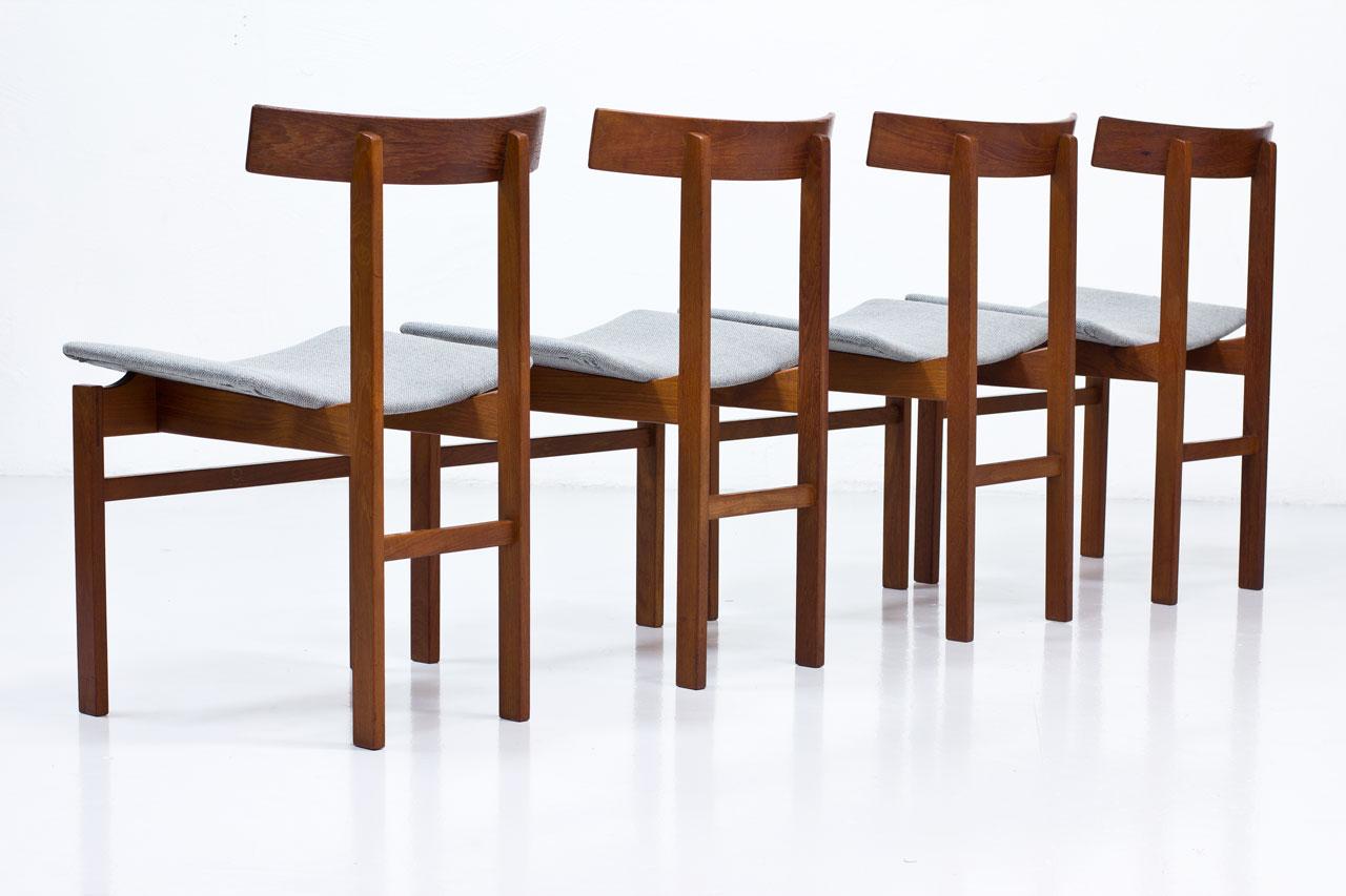 Mid-20th Century Set of 4 Danish Dining Chairs in Teak and Wool by Inger Klingenberg