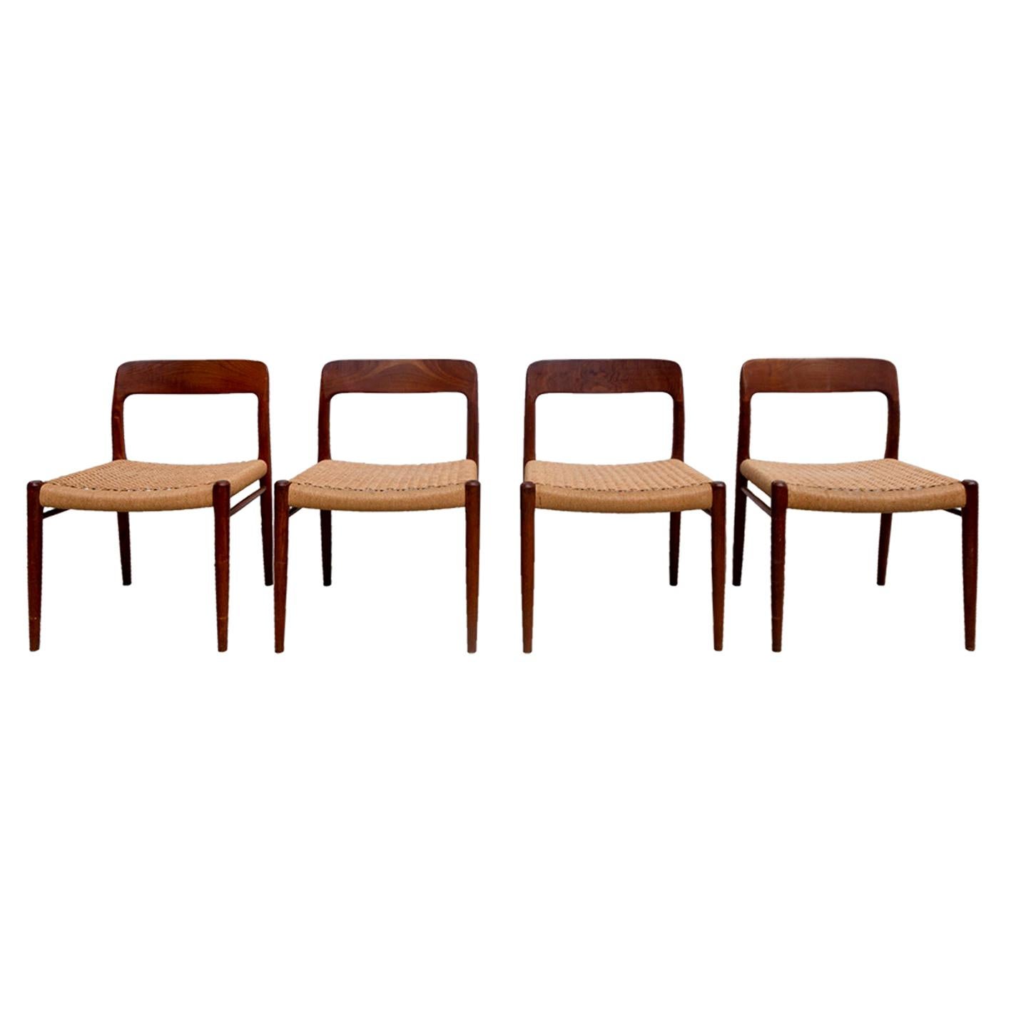 Set of 4 Danish Dining Chairs Model 75 by Niels O. Møller, Denmark, 1960s