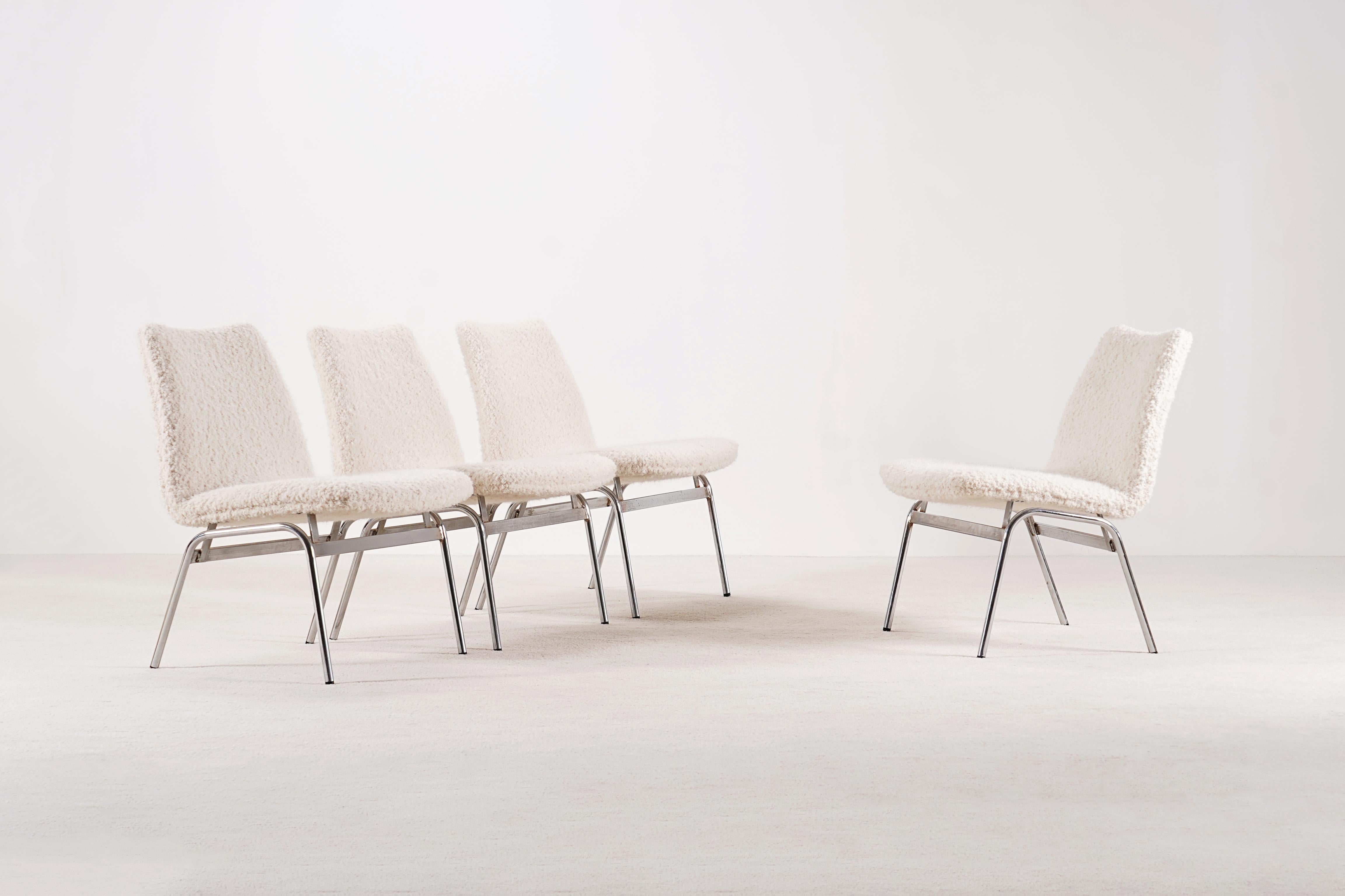 Mid-Century Modern Set of 4 Danish Easy Chairs, Bouclé fabrics, 1970 For Sale