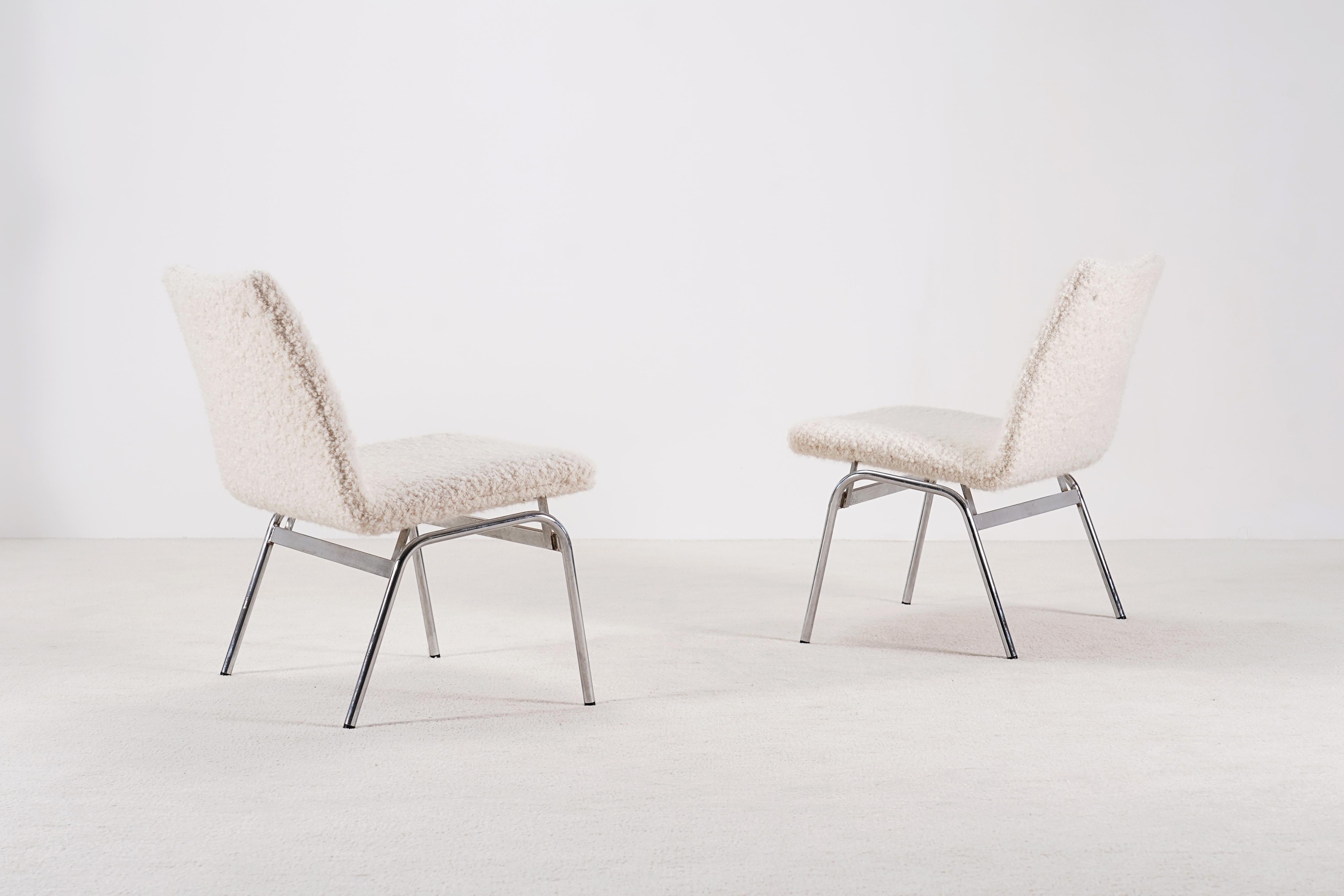 Steel Set of 4 Danish Easy Chairs, Bouclé fabrics, 1970 For Sale