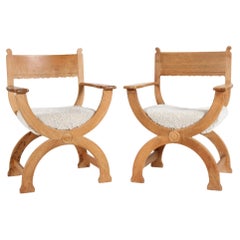 Set of 4 Danish Henning Kjærnulf Kurul Chairs by EG Møbler of Oak and Sheep Skin