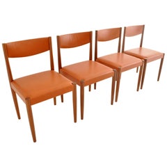 Set of 4 Danish Mid-Century Modern Teak Dining Chairs New Leather, 1960s